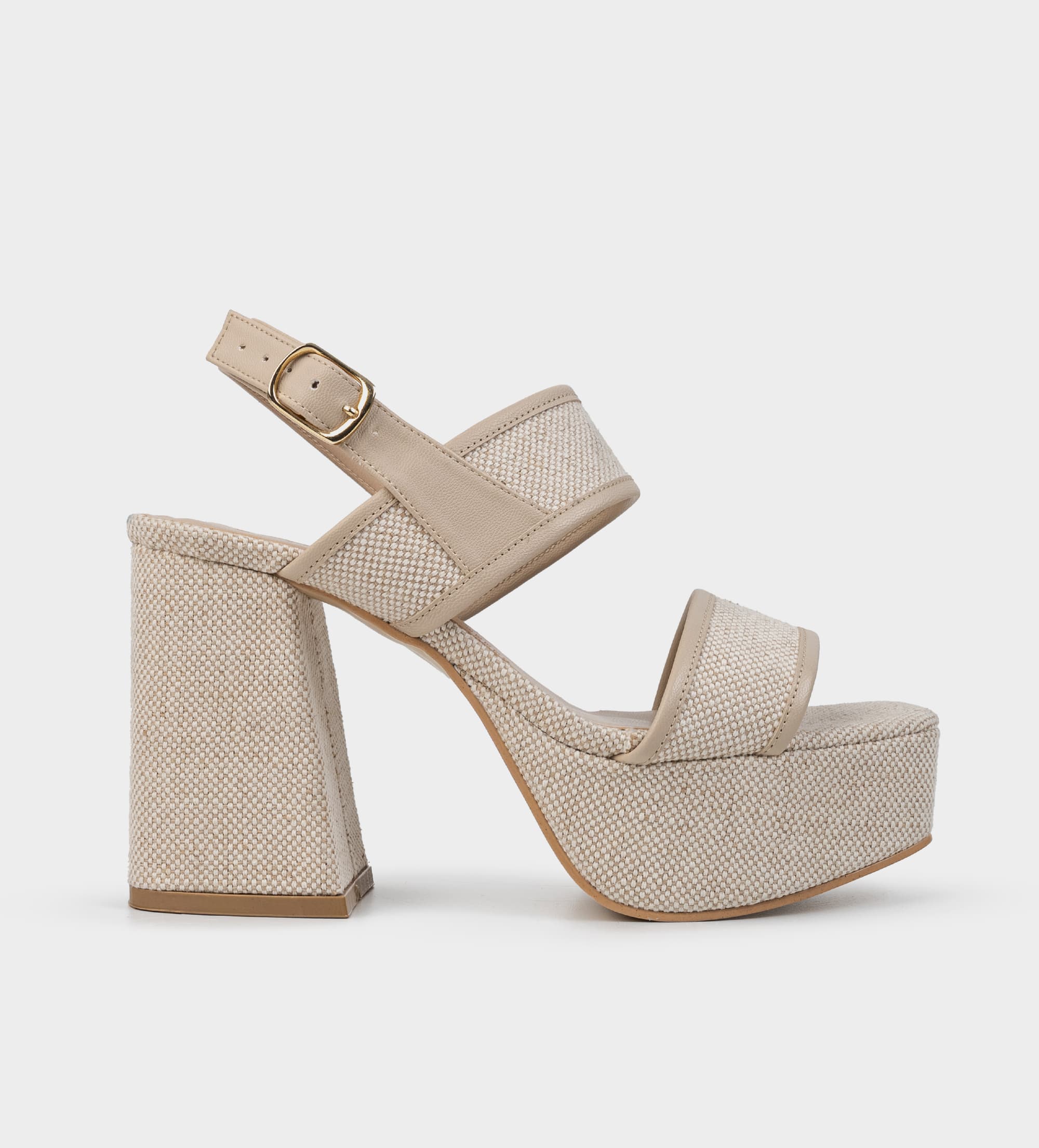 SANDALIA PLATAFORMA ALTA TEXTIL BEIGE