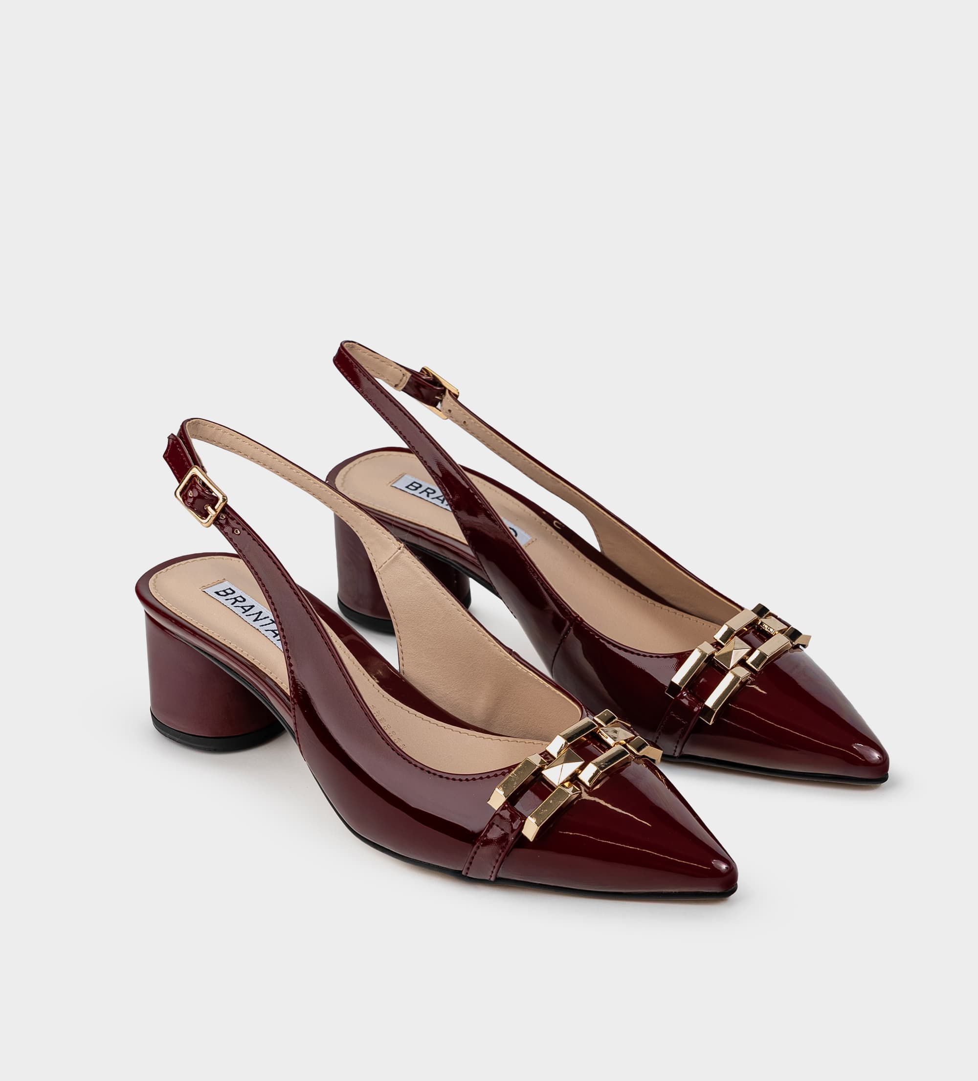 ZAPATILLA DESTALONADA HERRAJE CHAROL VINO