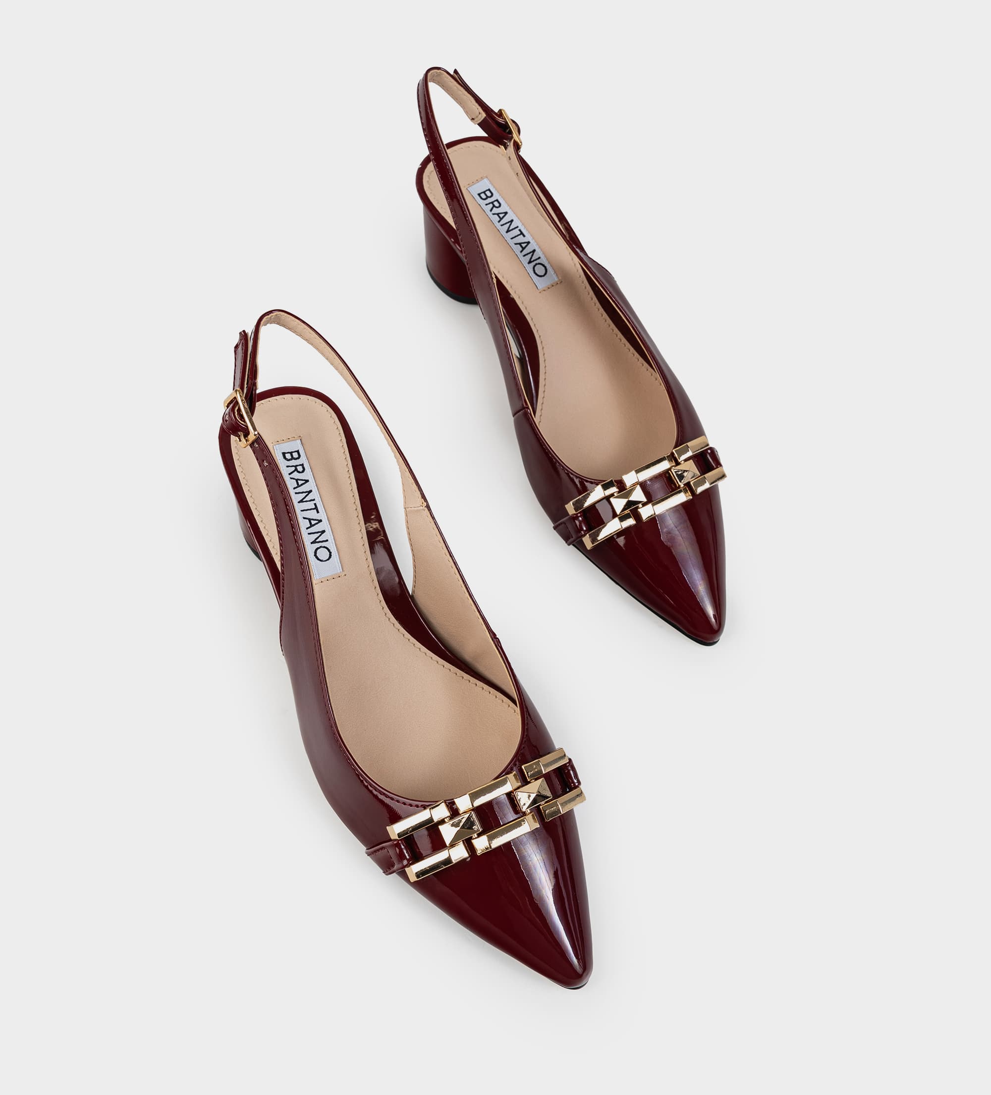 ZAPATILLA DESTALONADA HERRAJE CHAROL VINO