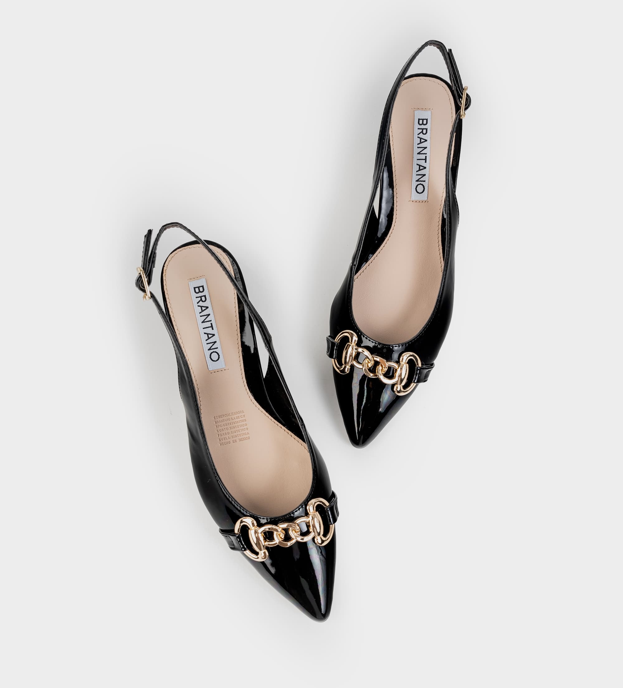 ZAPATILLA DESTALONADA HERRAJE CHAROL NEGRO