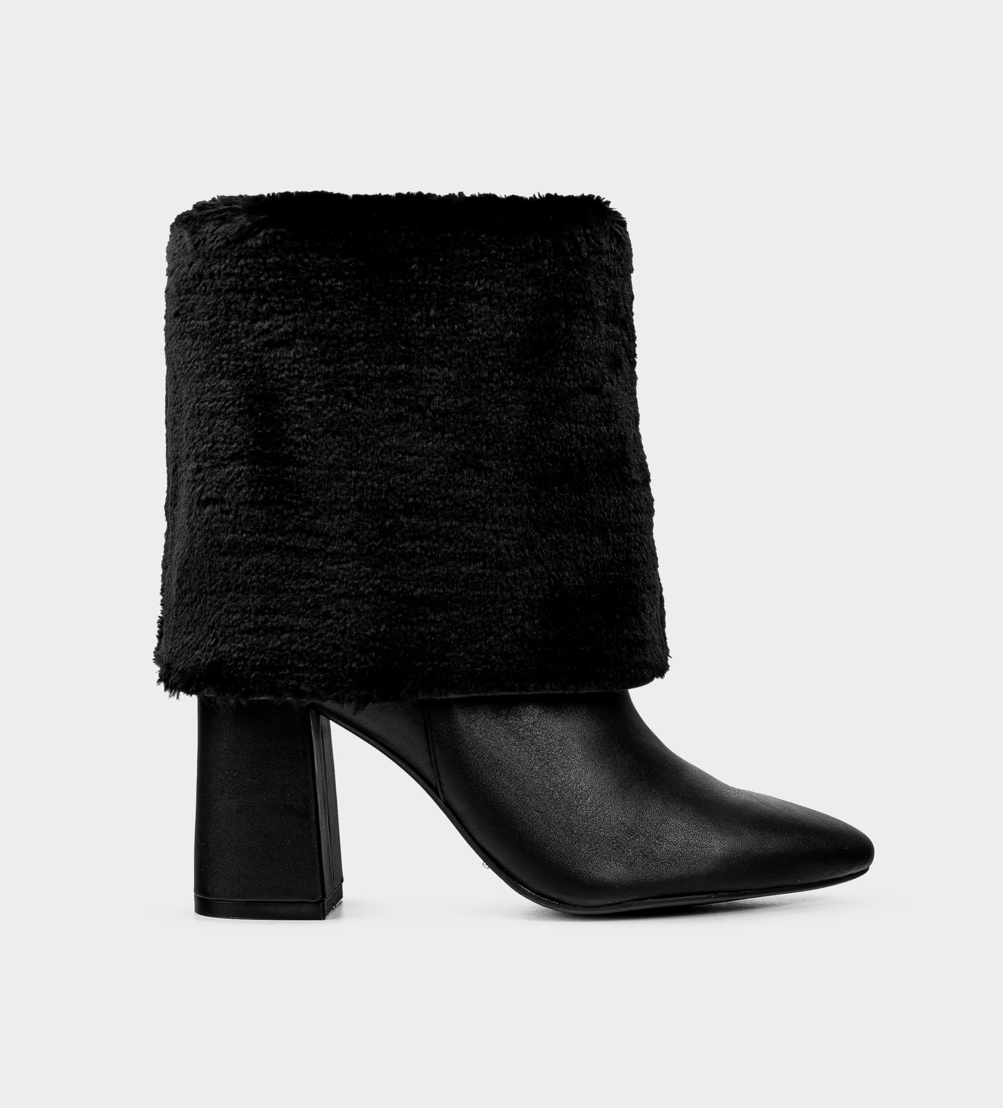 BOTA TACÓN ALTO EXTERIOR TIPO BORREGA PIEL NEGRO