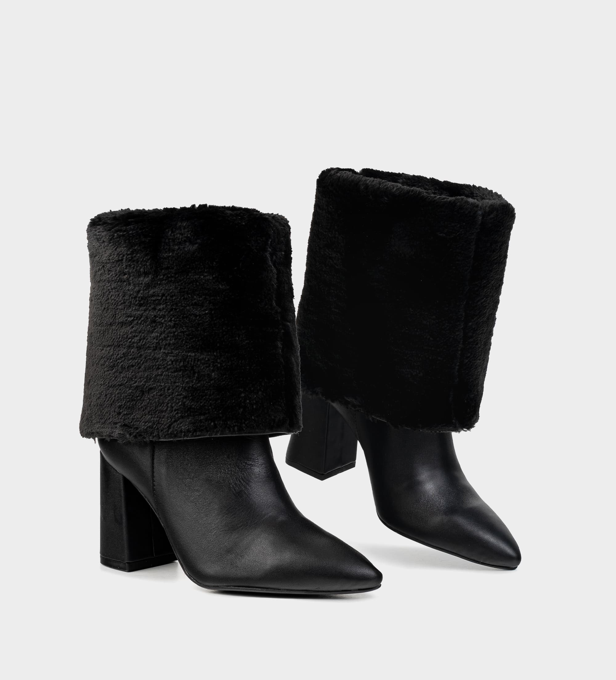 BOTA TACÓN ALTO EXTERIOR TIPO BORREGA PIEL NEGRO
