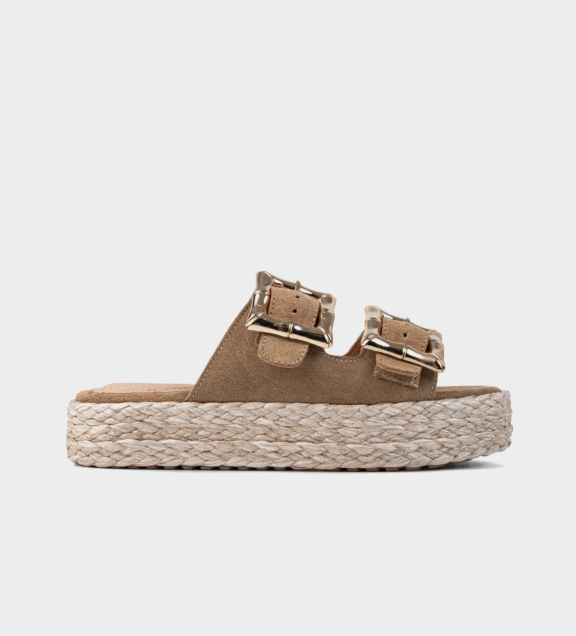 SANDALIA DOBLE HEBILLA GAMUZA CAMEL