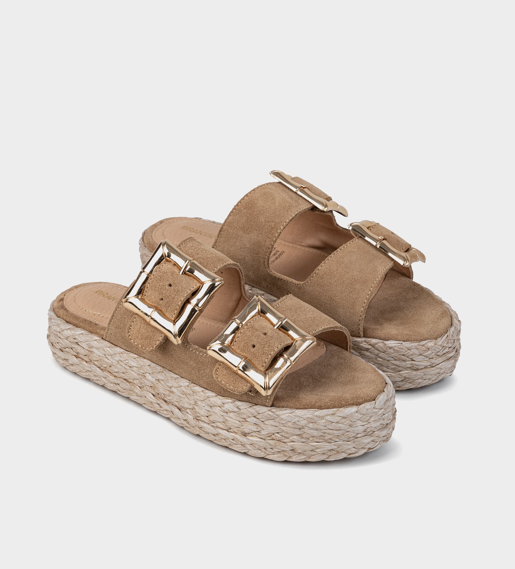 SANDALIA DOBLE HEBILLA GAMUZA CAMEL