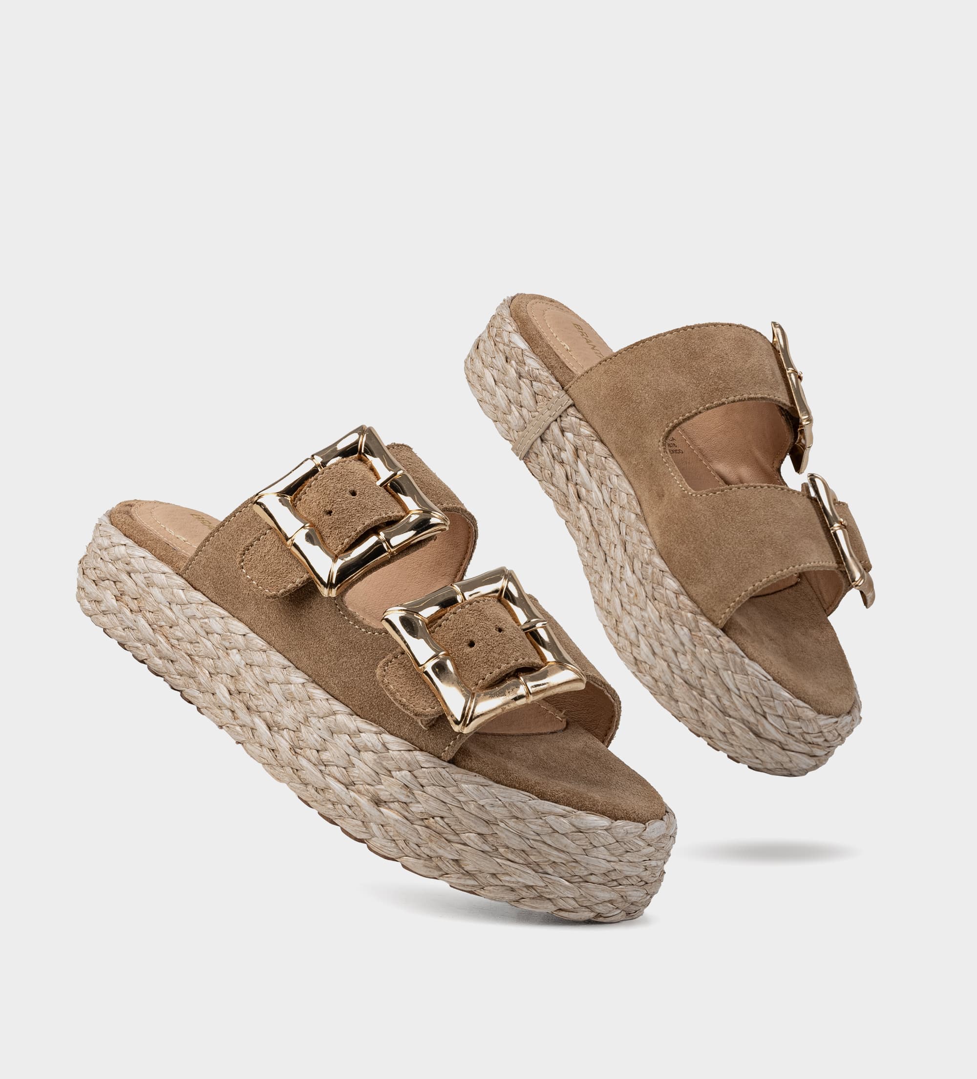 SANDALIA DOBLE HEBILLA GAMUZA CAMEL