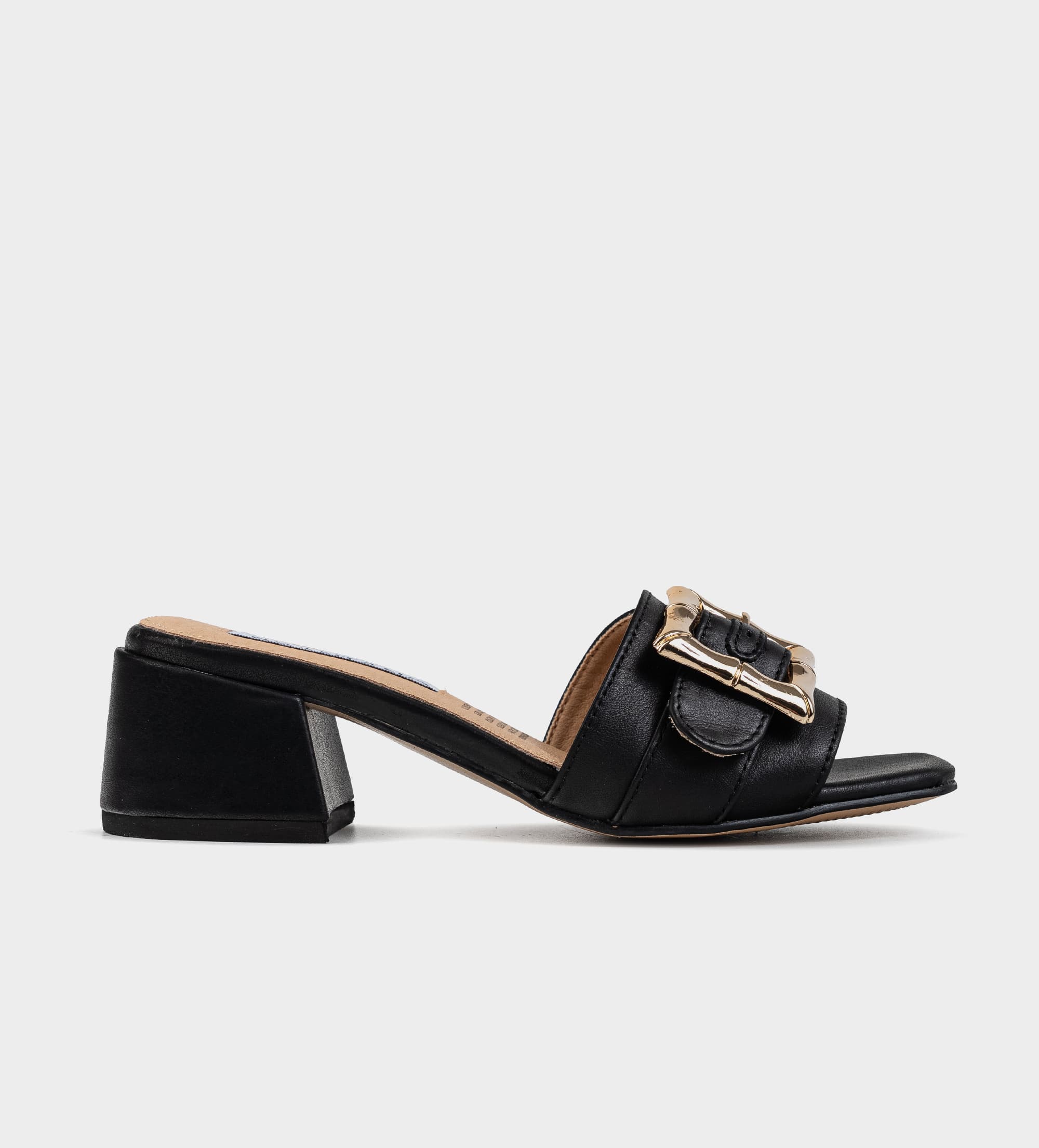 SANDALIA MULE TACÓN PIEL NEGRO