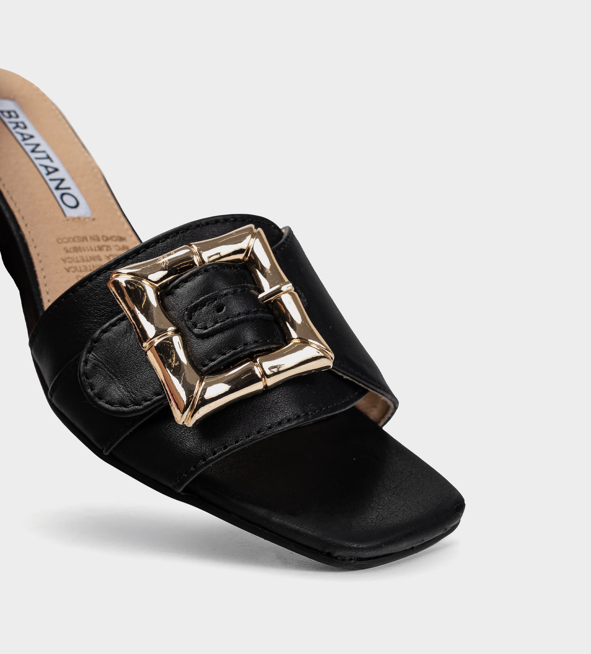 SANDALIA MULE TACÓN PIEL NEGRO