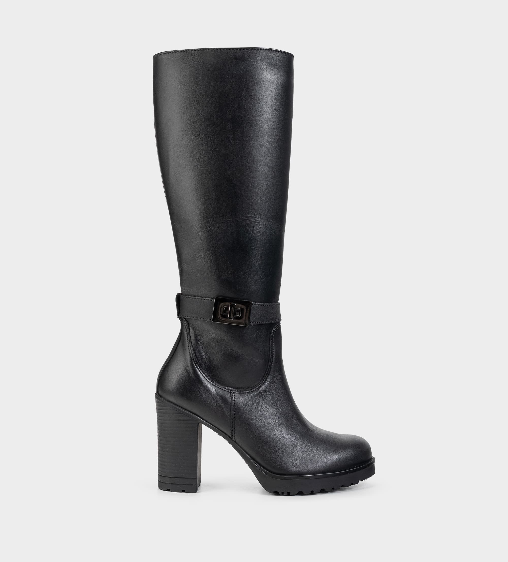 BOTA ALTA TRACK PIEL NEGRO CON HEBILLA