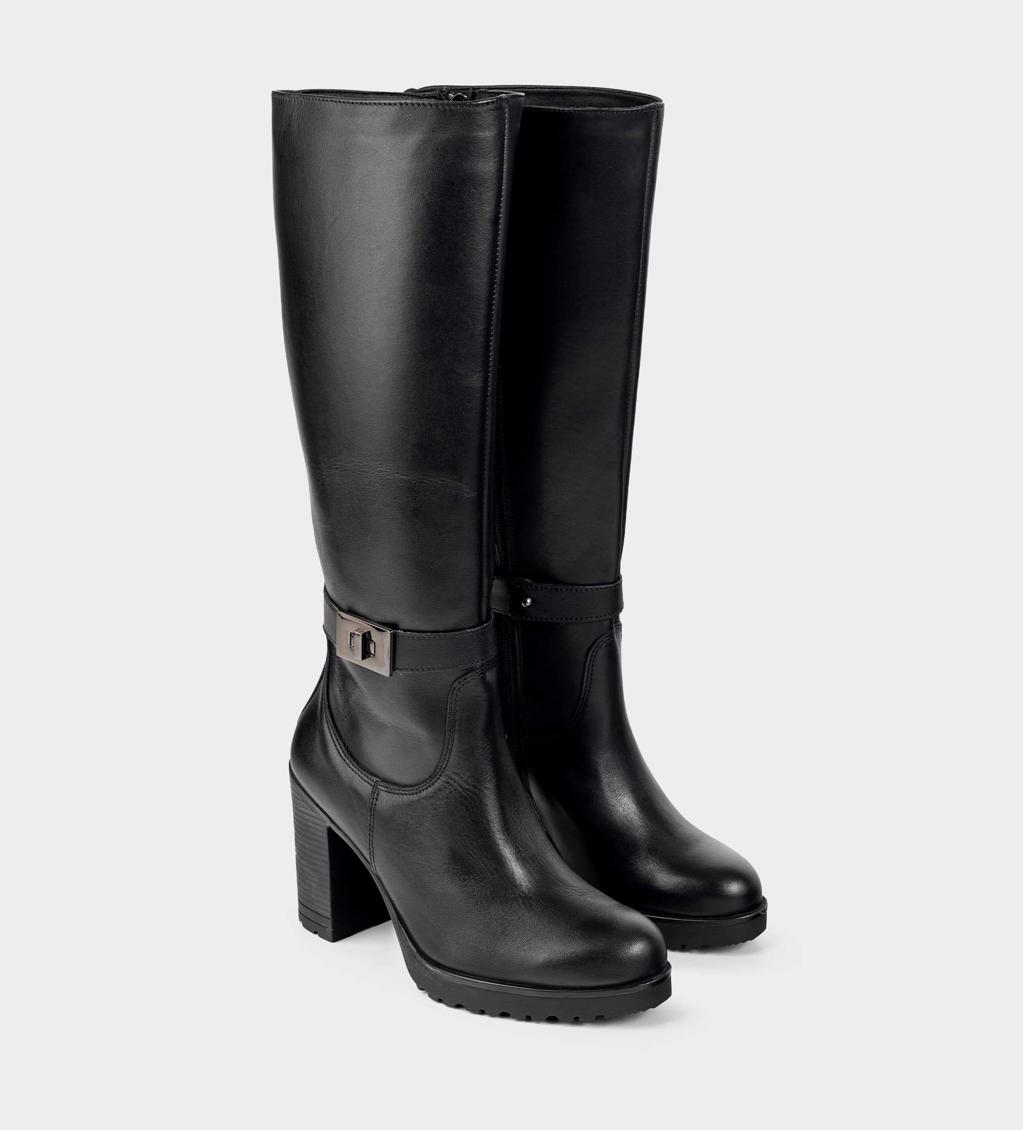 BOTA ALTA TRACK PIEL NEGRO CON HEBILLA