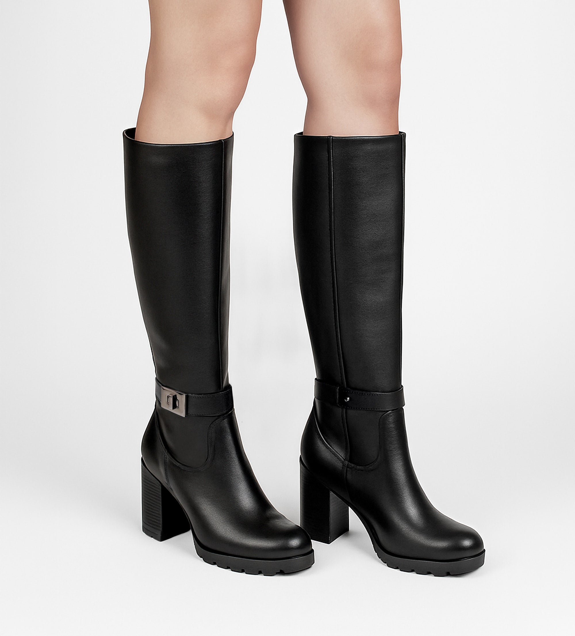 BOTA ALTA TRACK PIEL NEGRO CON HEBILLA