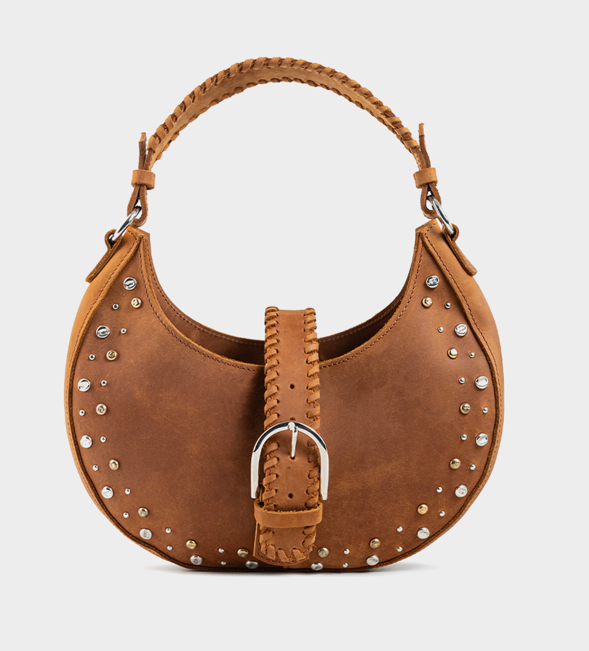 BOLSO HANDLE PIEL MIEL APLICACIONES METÁLICAS