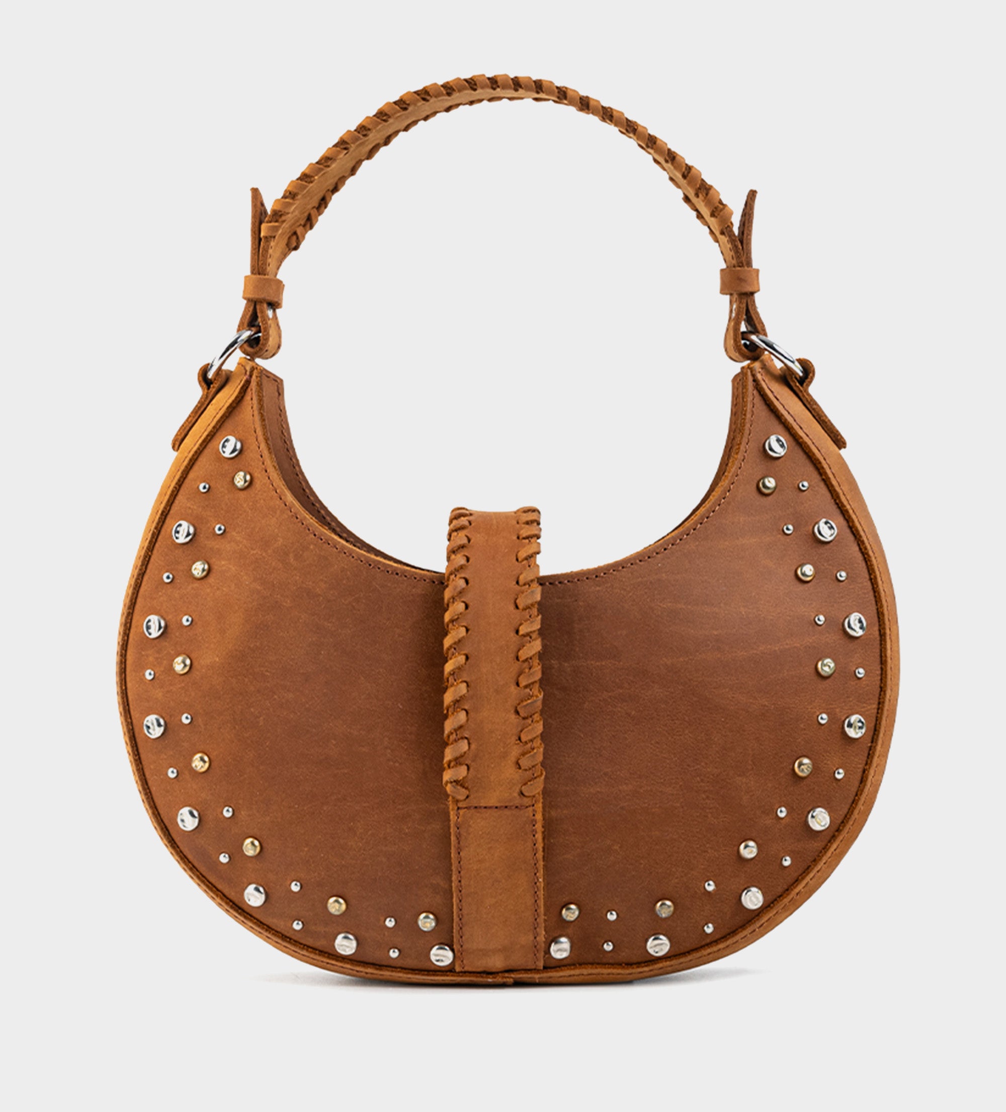 BOLSO HANDLE PIEL MIEL APLICACIONES METÁLICAS