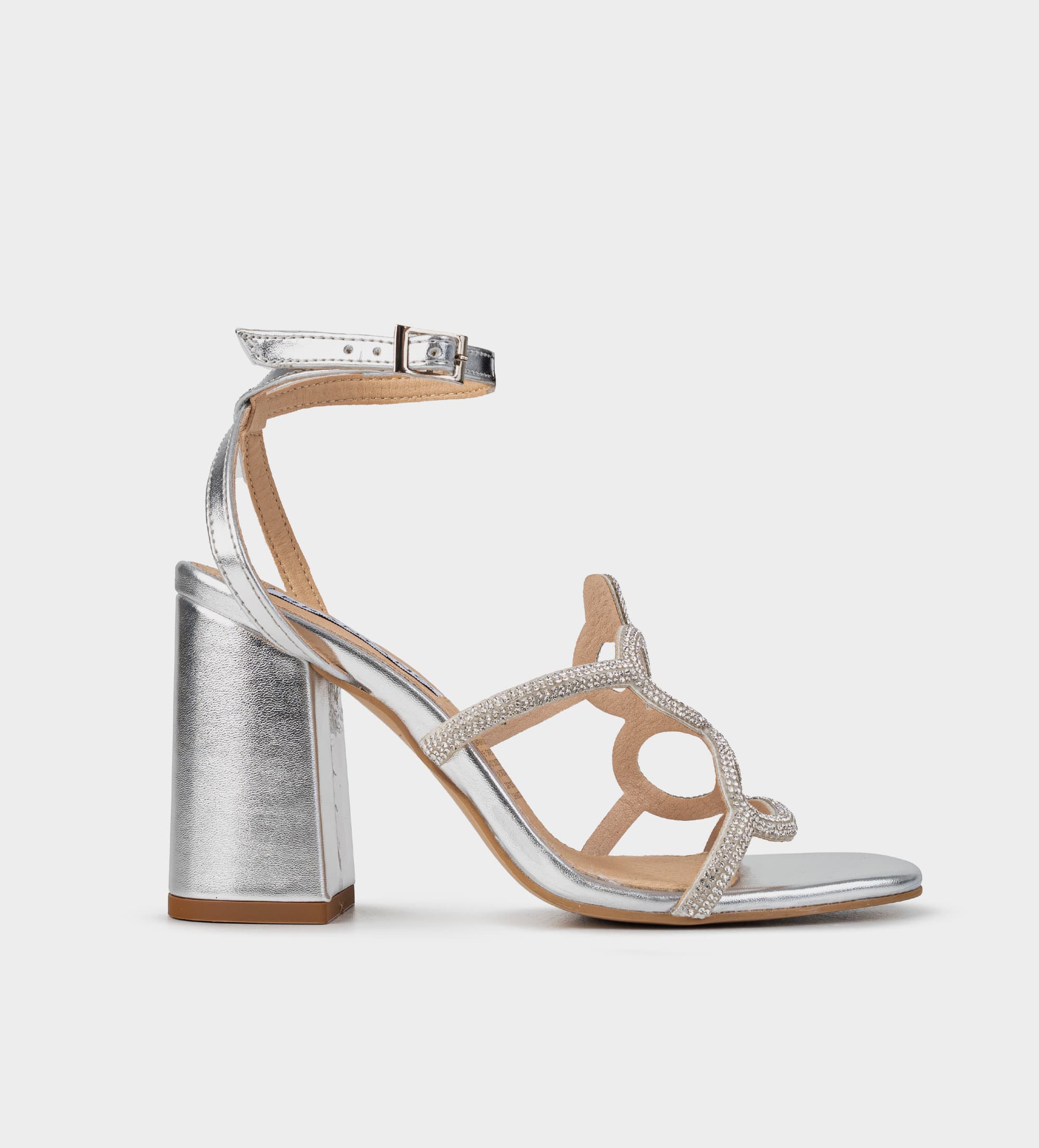 SANDALIA TACÓN CRISTALES PLATA