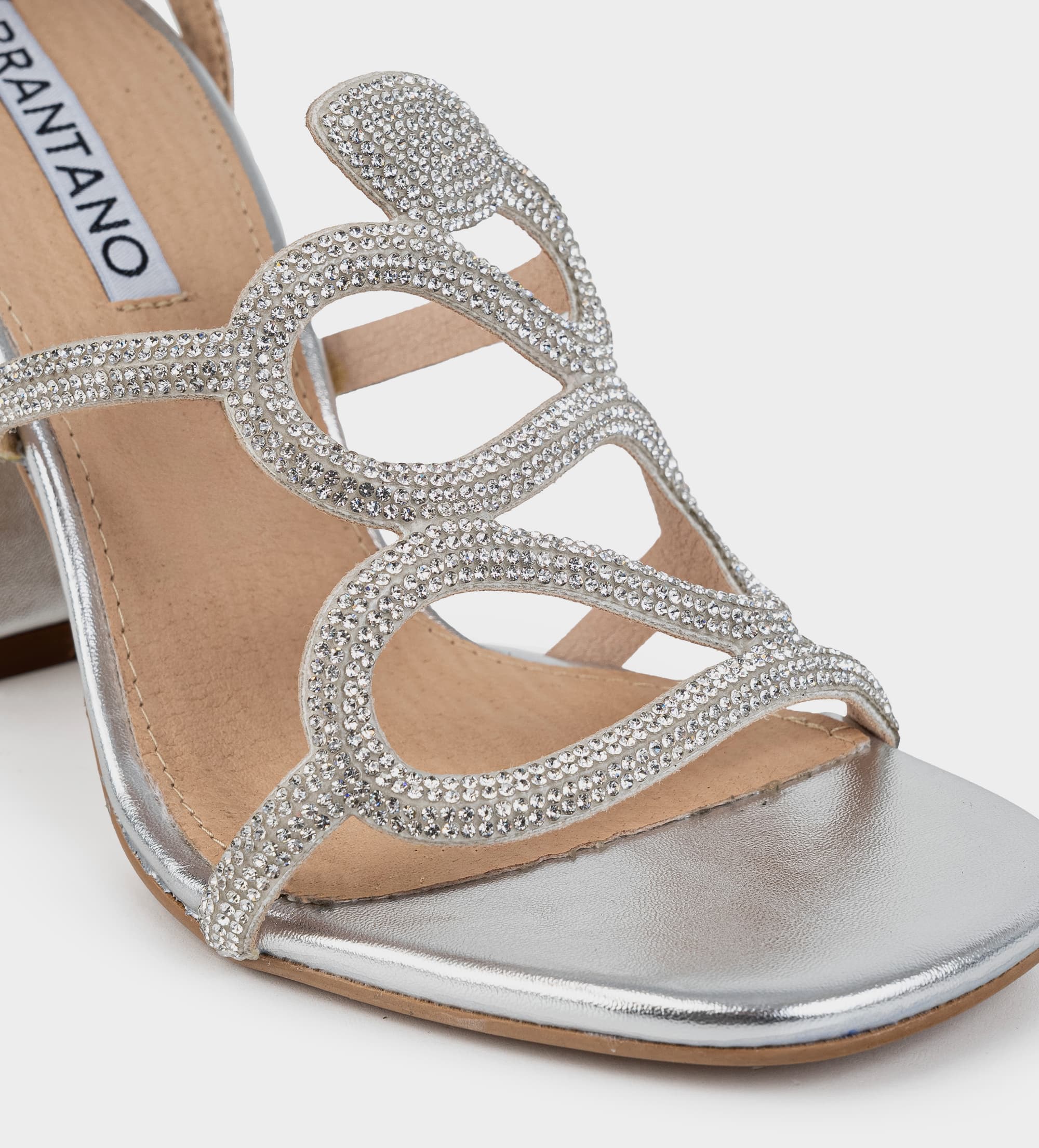 SANDALIA TACÓN CRISTALES PLATA