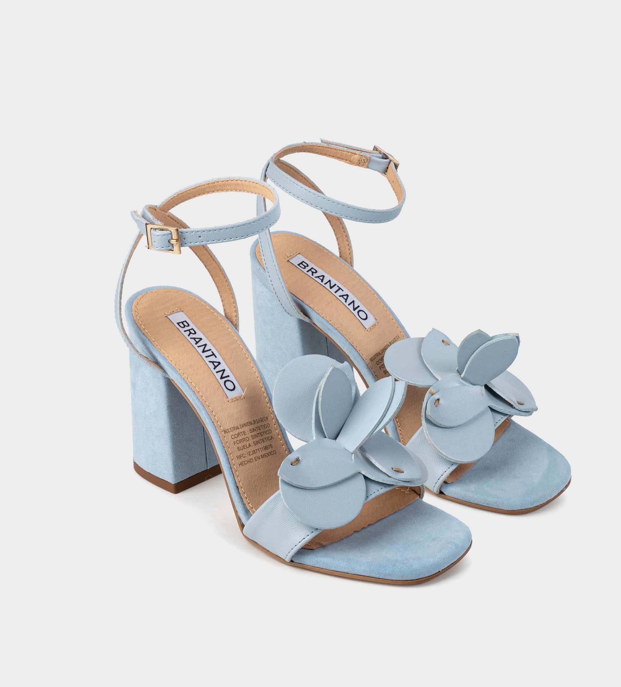 SANDALIA TACÓN FLOR AZUL