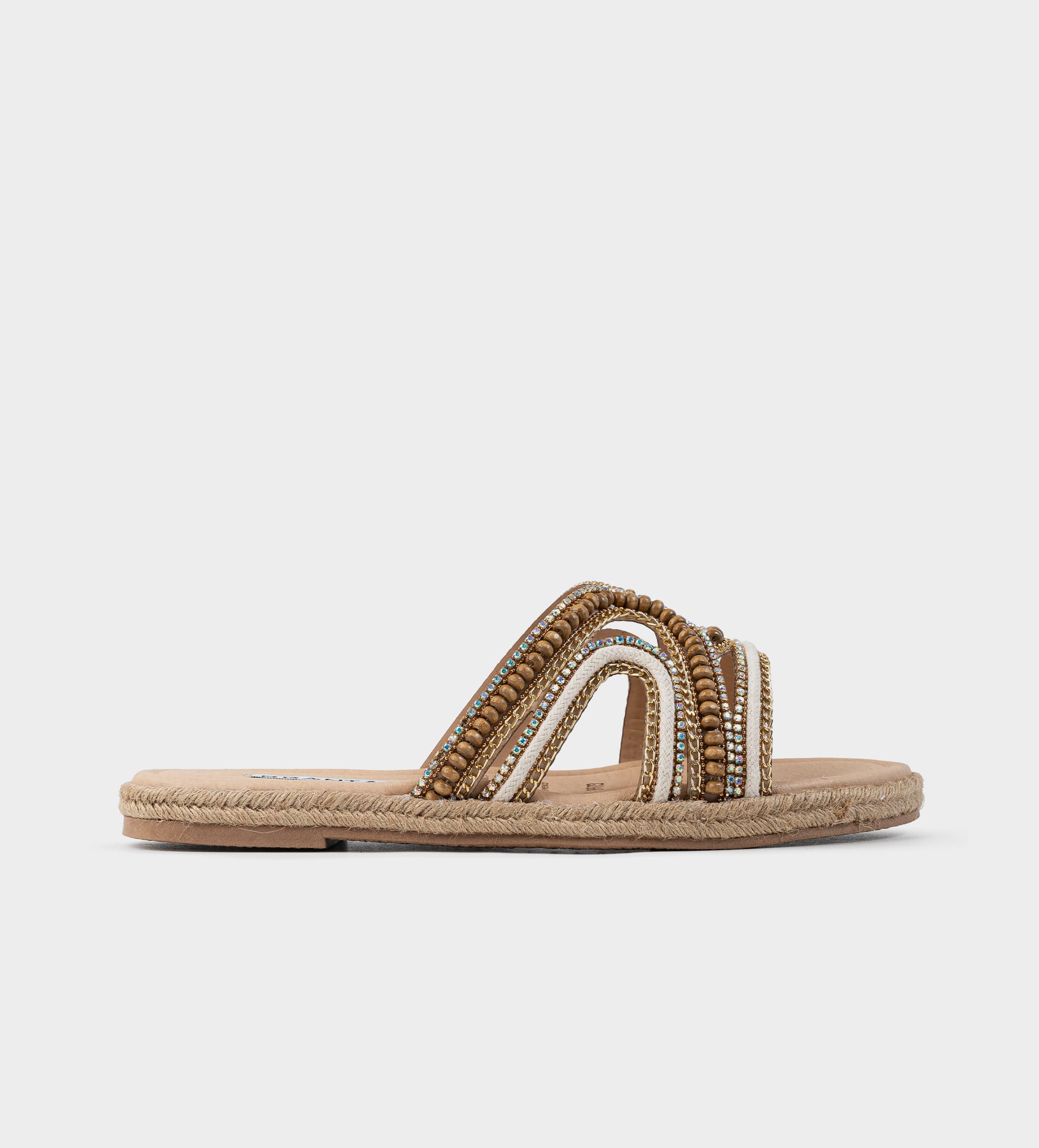 SANDALIA PLANA PEDRERÍA BEIGE
