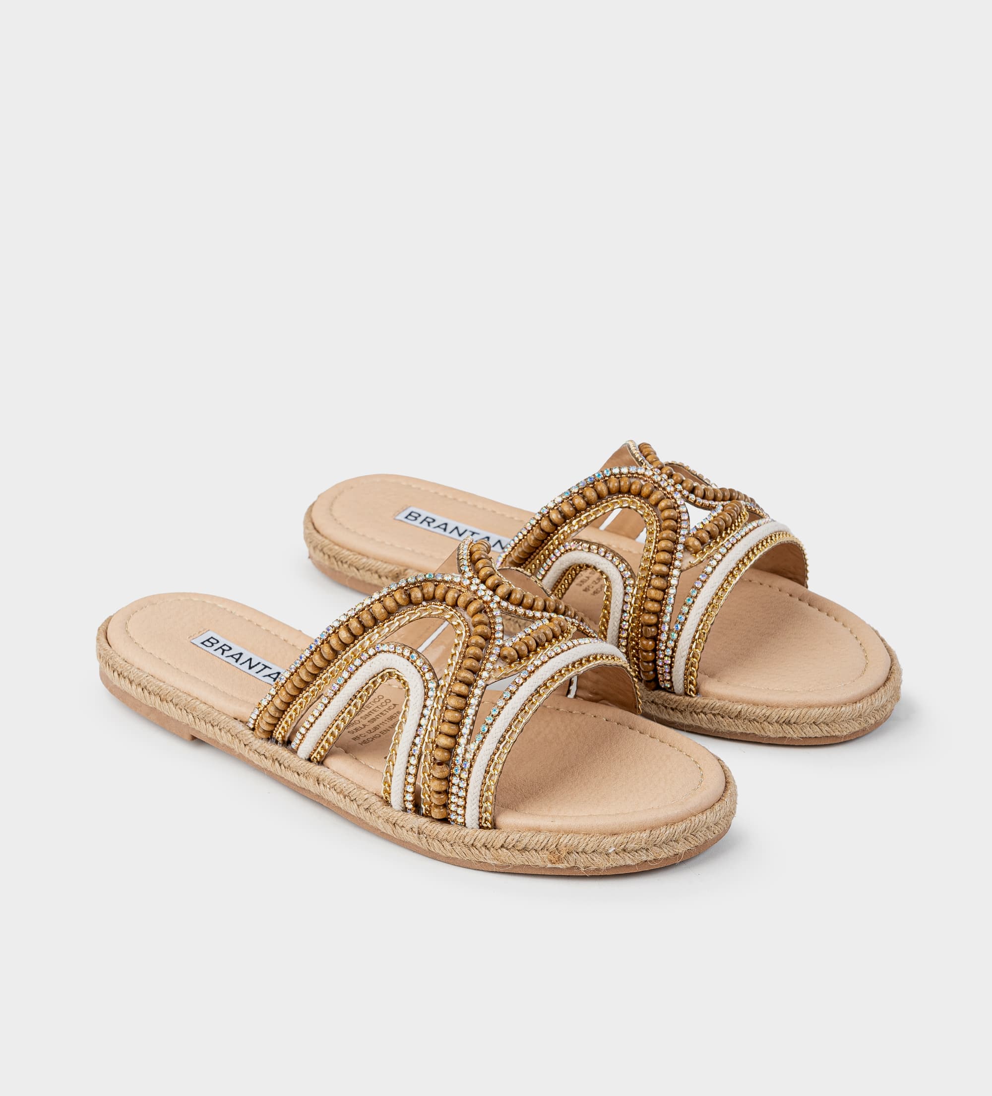 SANDALIA PLANA PEDRERÍA BEIGE