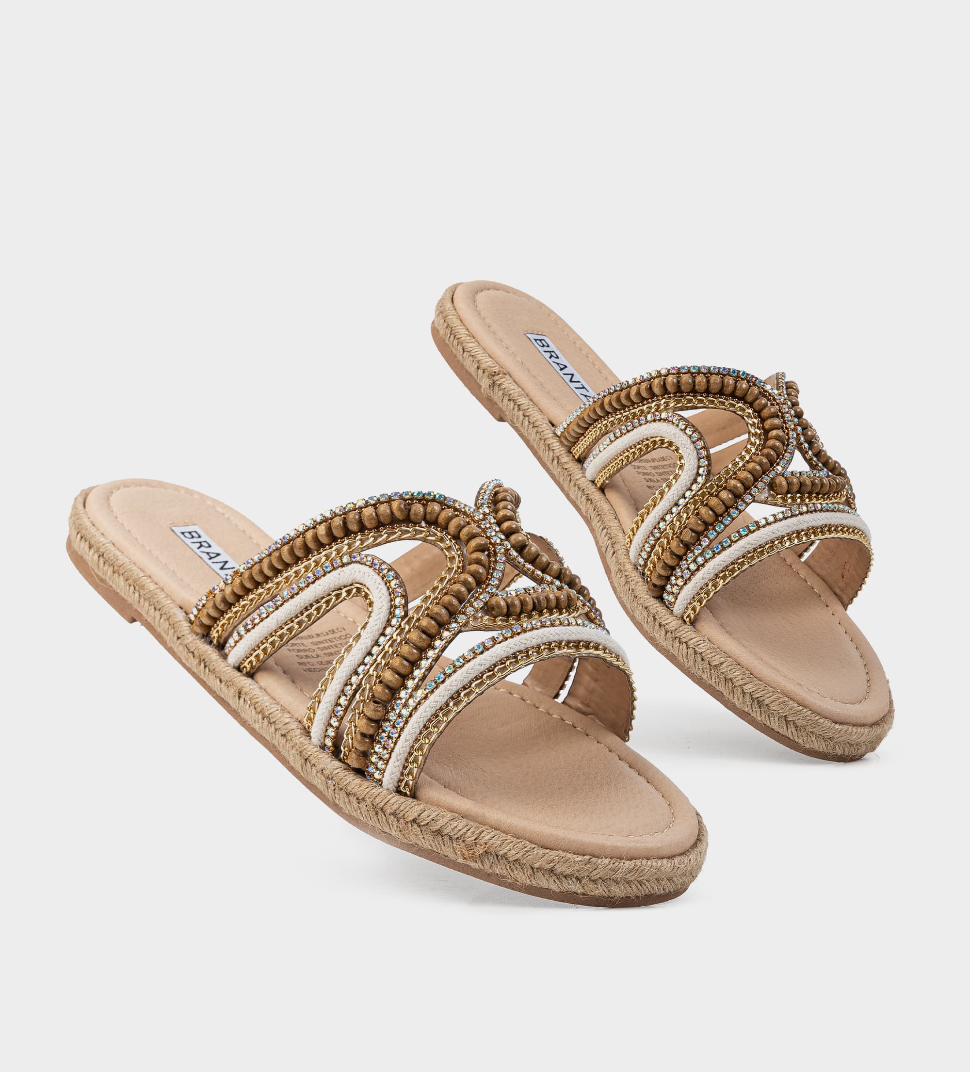 SANDALIA PLANA PEDRERÍA BEIGE