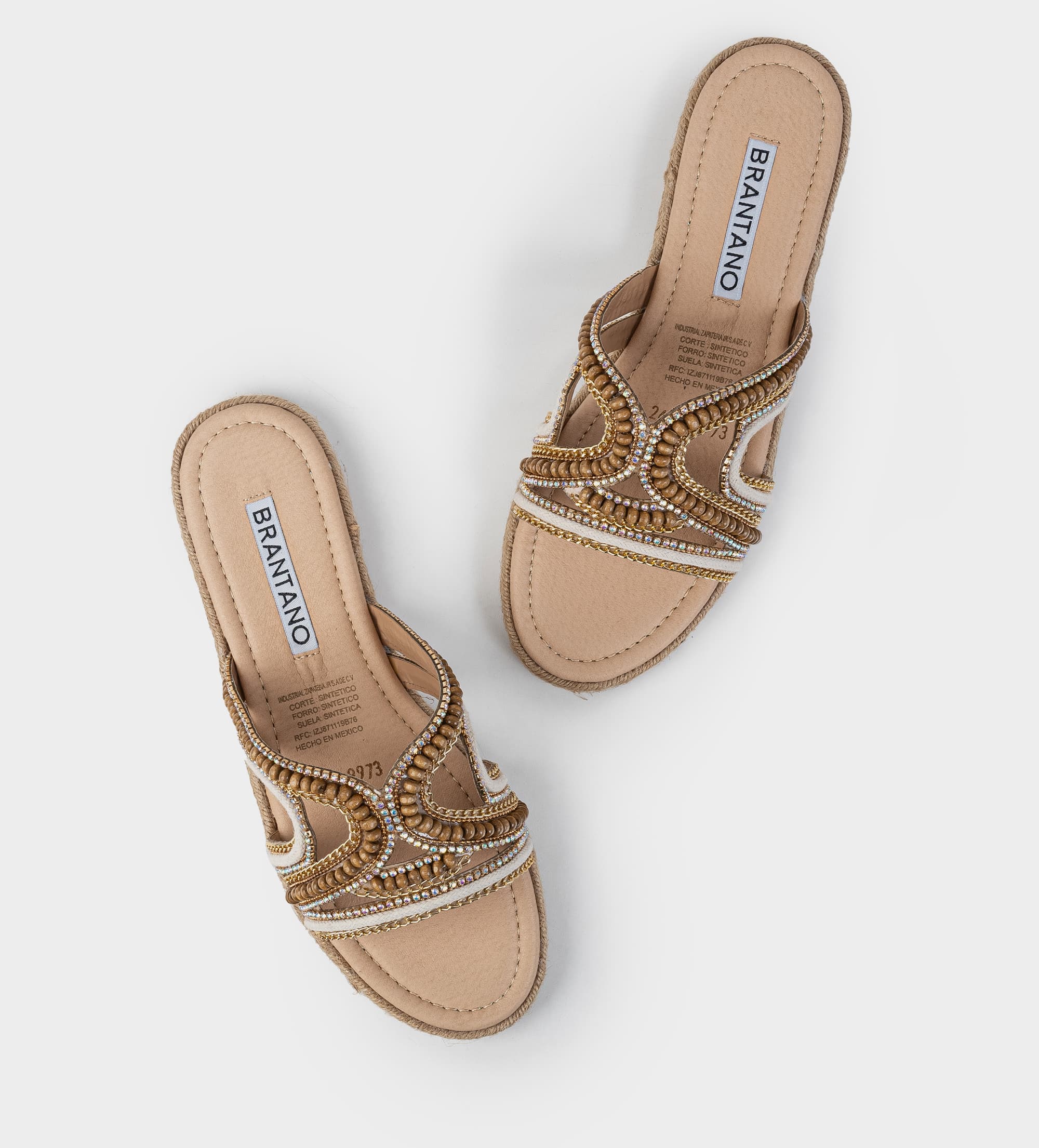SANDALIA PLANA PEDRERÍA BEIGE