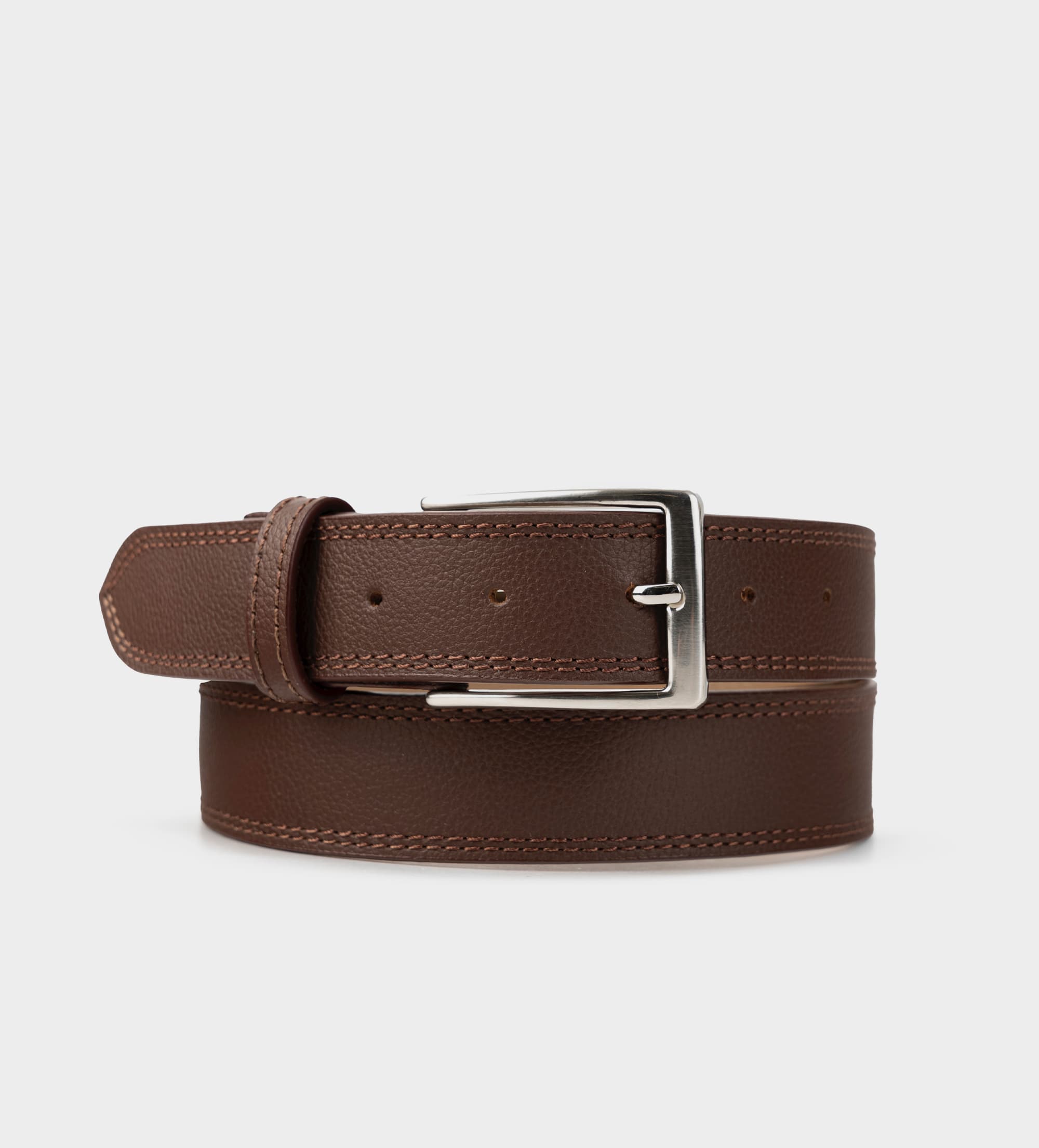 CINTURÓN HERRAJE PLATA PIEL AUTÉNTICA COGNAC