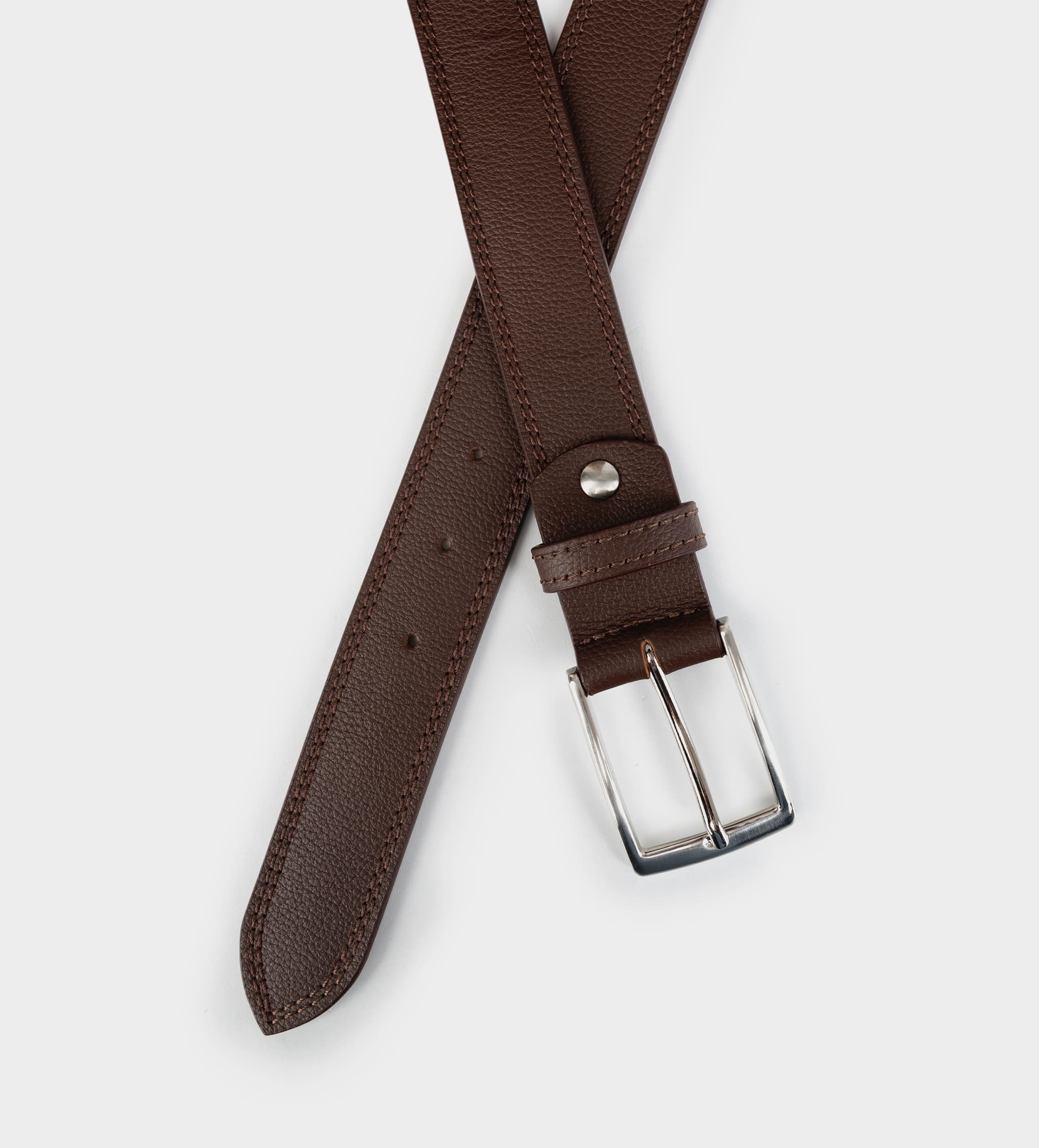 CINTURÓN HERRAJE PLATA PIEL AUTÉNTICA COGNAC