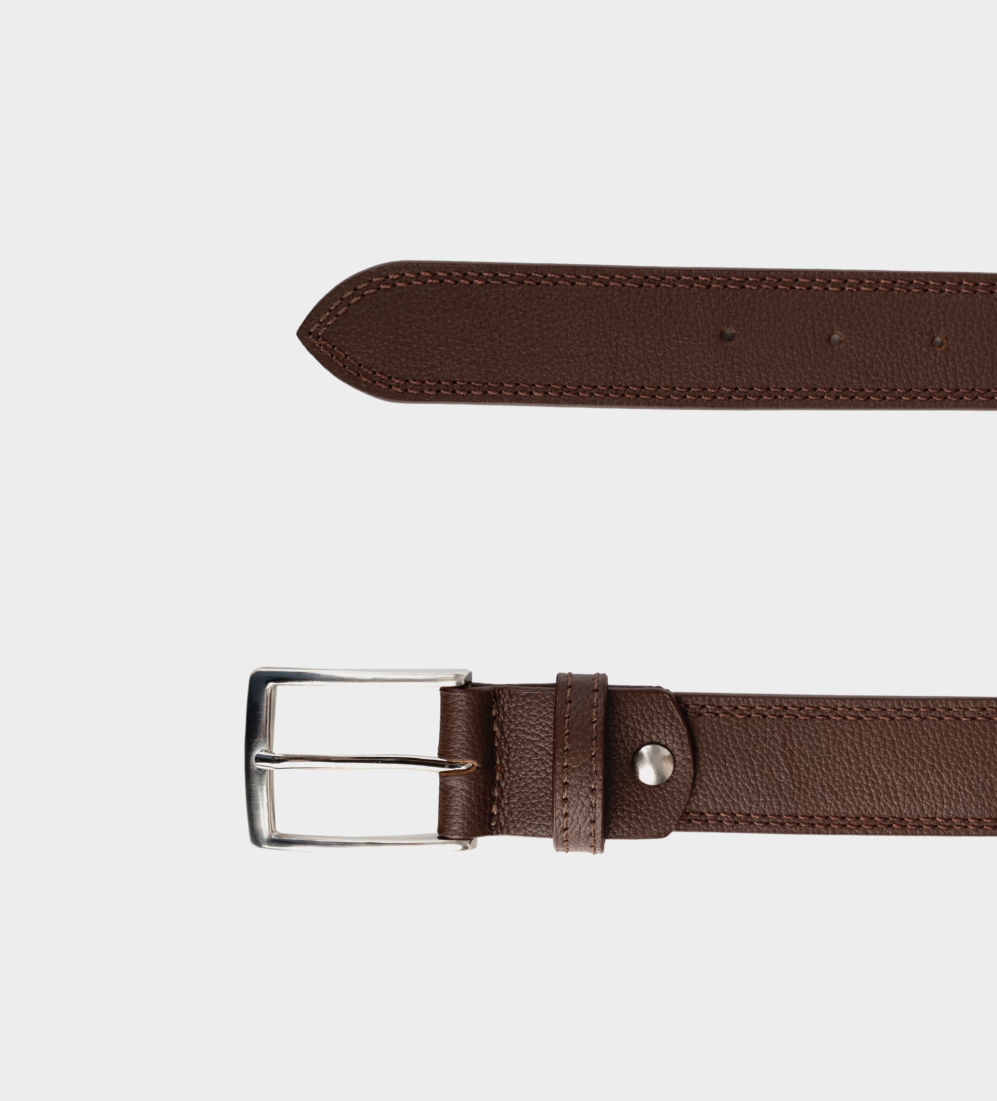 CINTURÓN HERRAJE PLATA PIEL AUTÉNTICA COGNAC