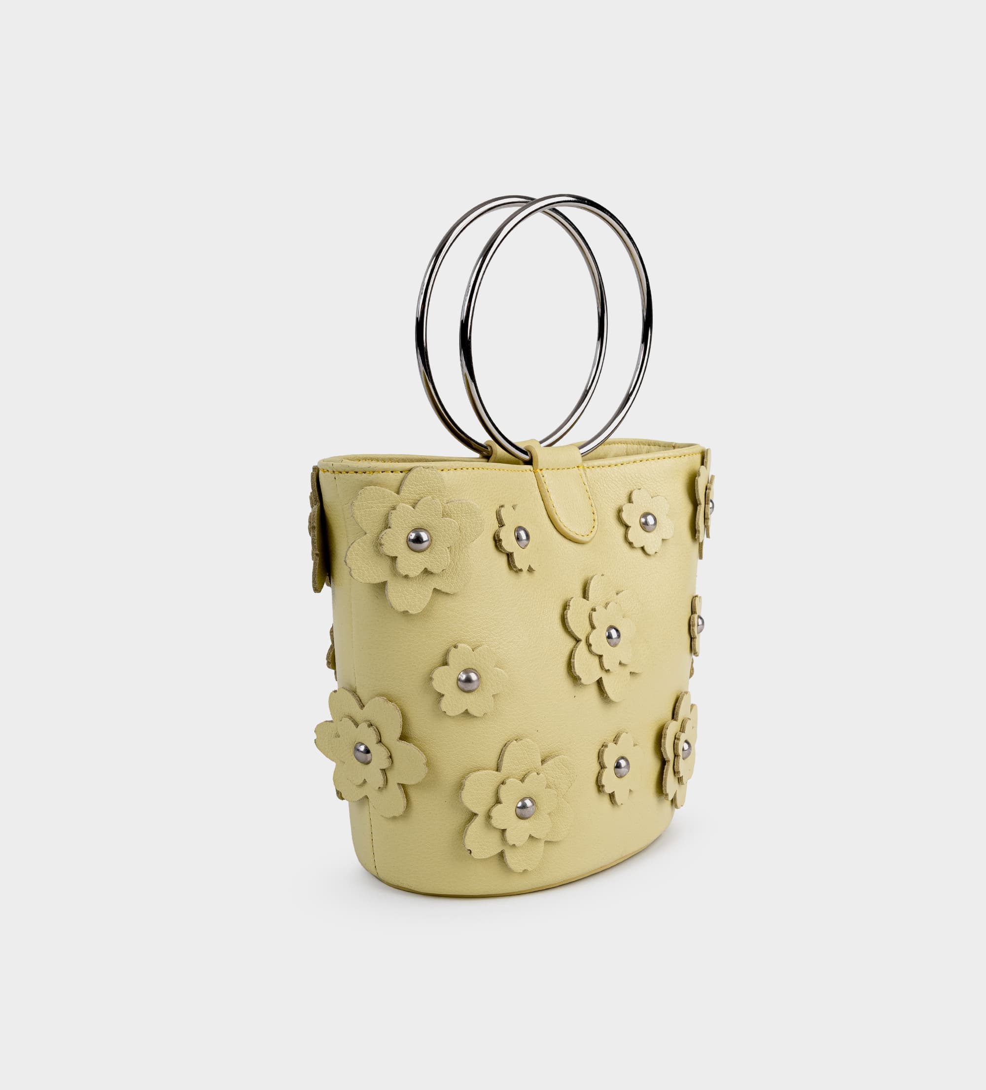 BOLSO BUCKET FLORES PIEL AMARILLO