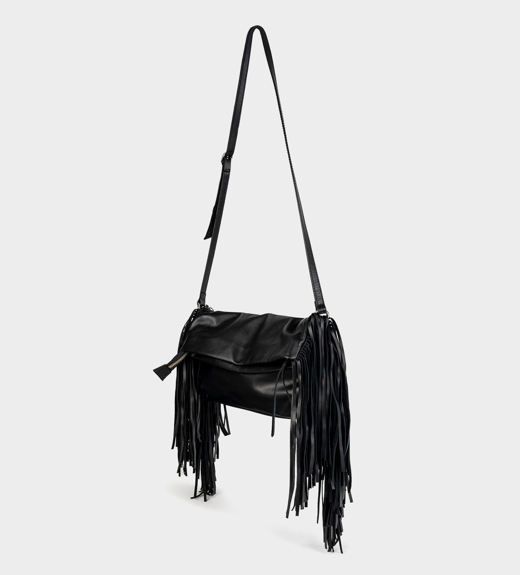 BOLSO CROSSBODY FLECOS PIEL NEGRO