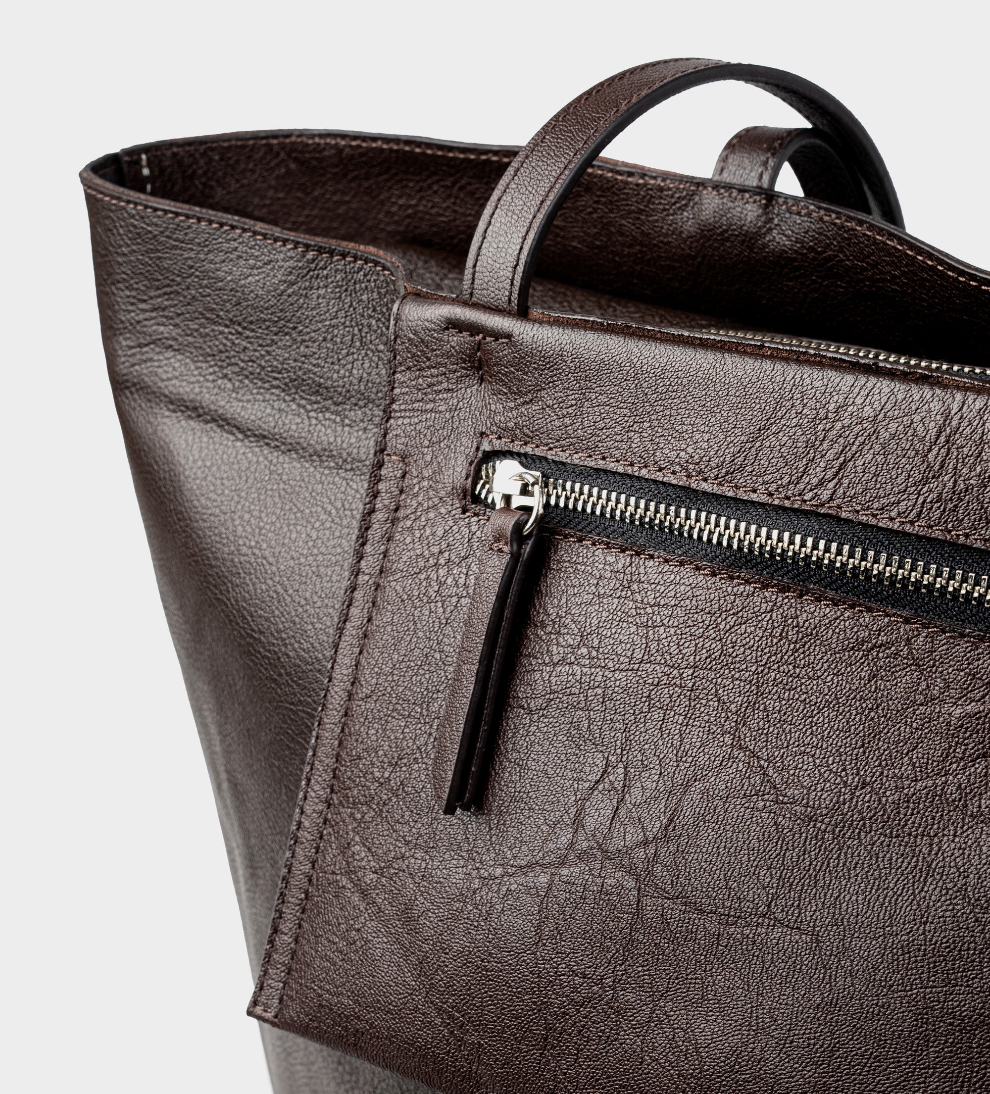 BOLSA TOTE BOLSILLO EXTERIOR PIEL CAFÉ
