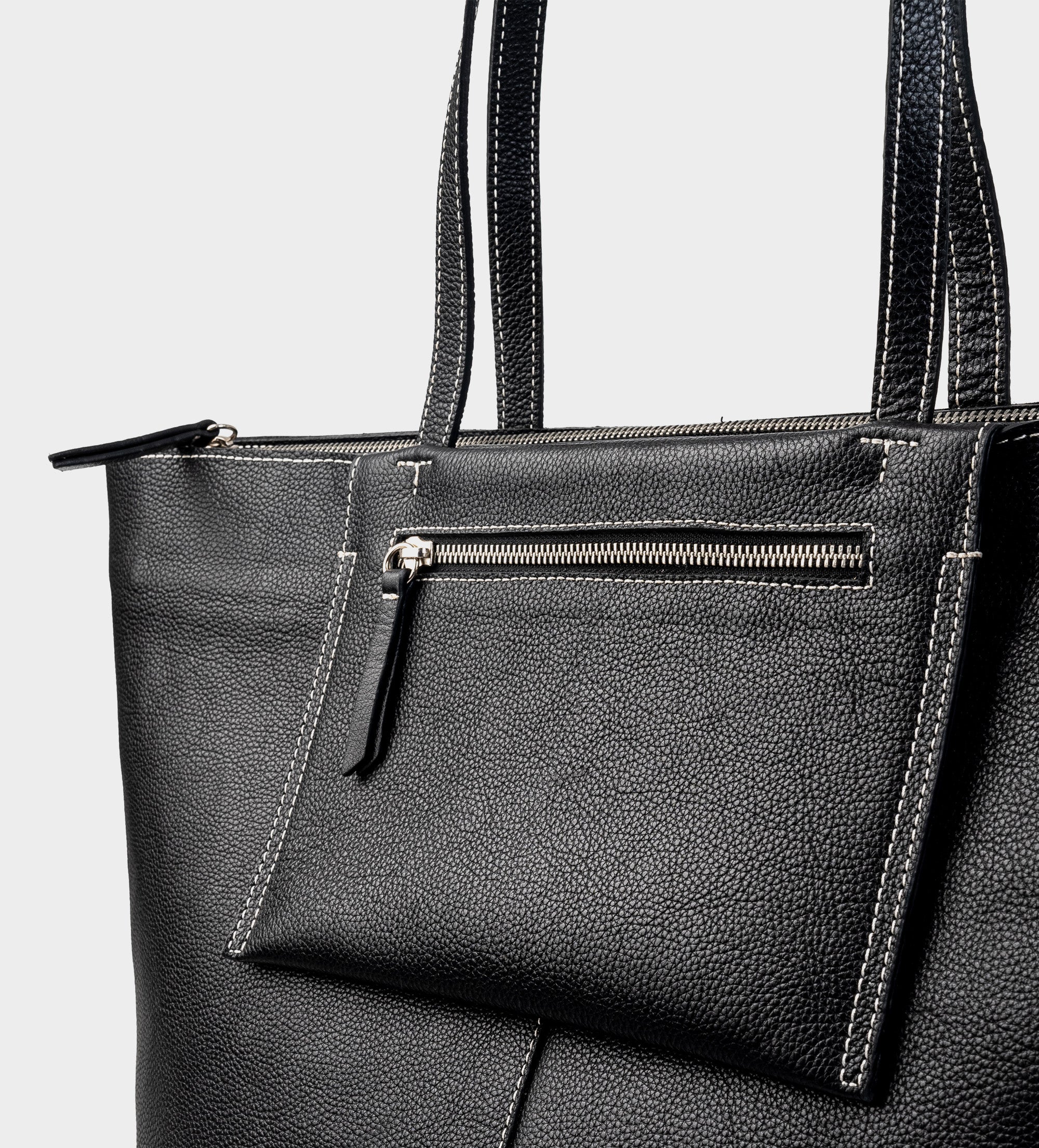 BOLSA TOTE BOLSILLO EXTERIOR PIEL NEGRO