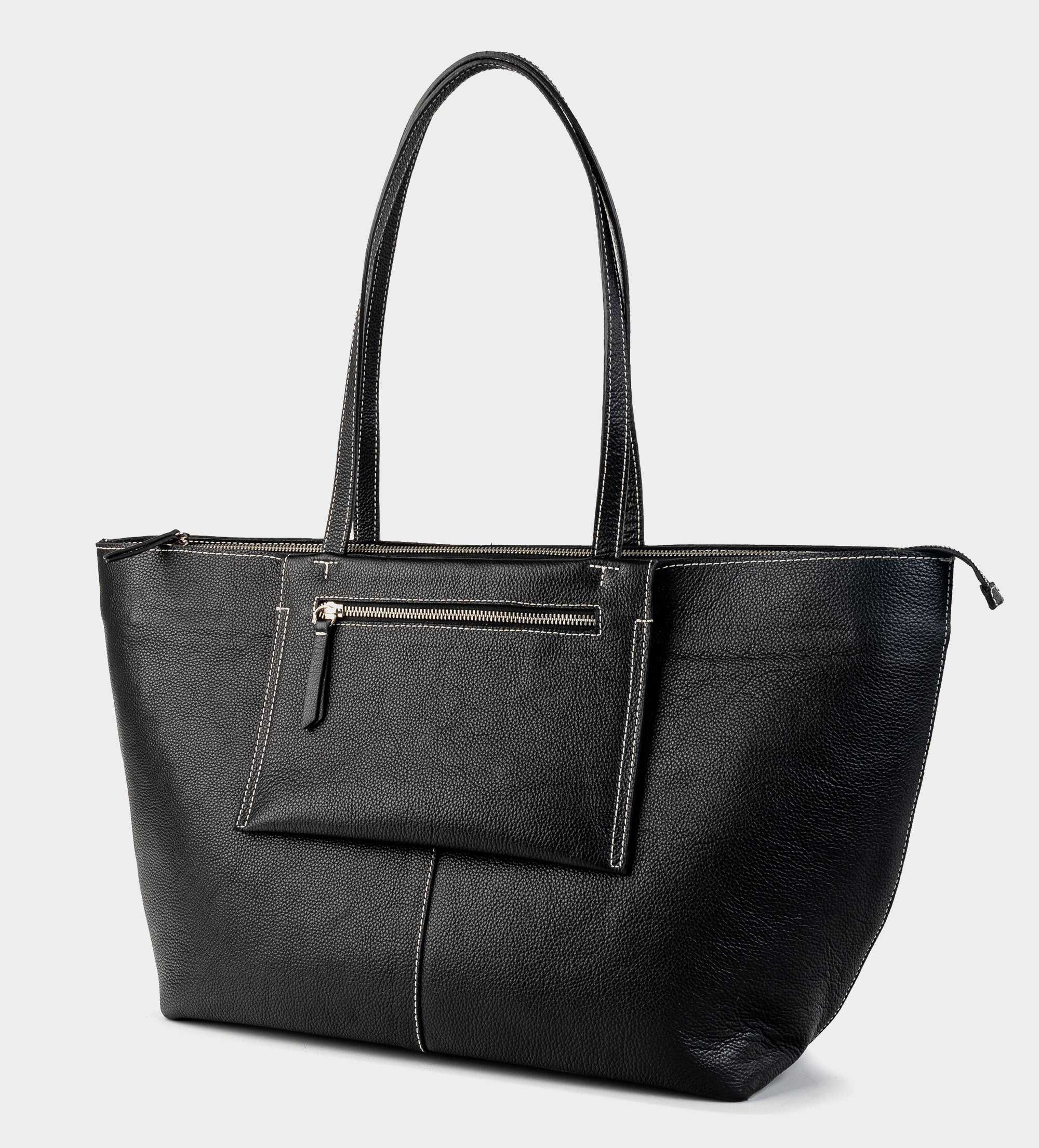 BOLSA TOTE BOLSILLO EXTERIOR PIEL NEGRO