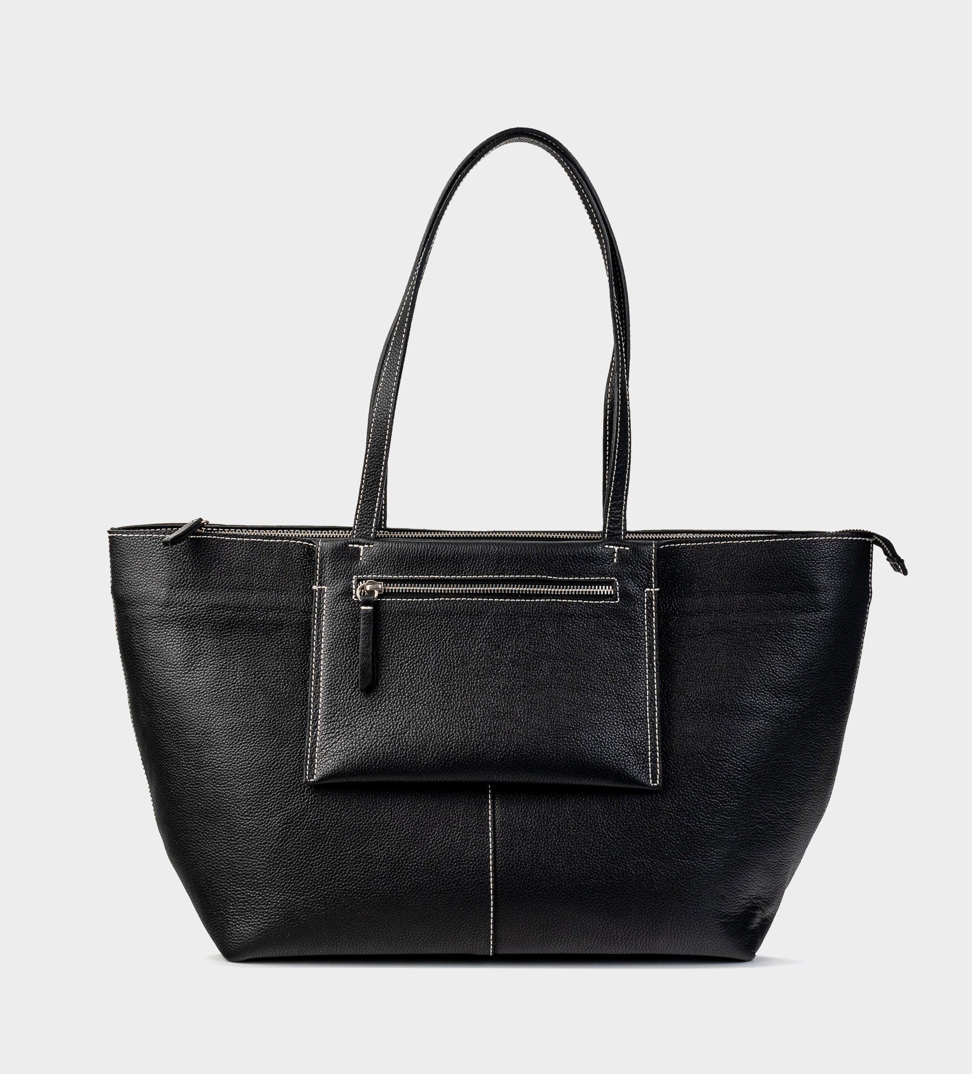 BOLSA TOTE BOLSILLO EXTERIOR PIEL NEGRO