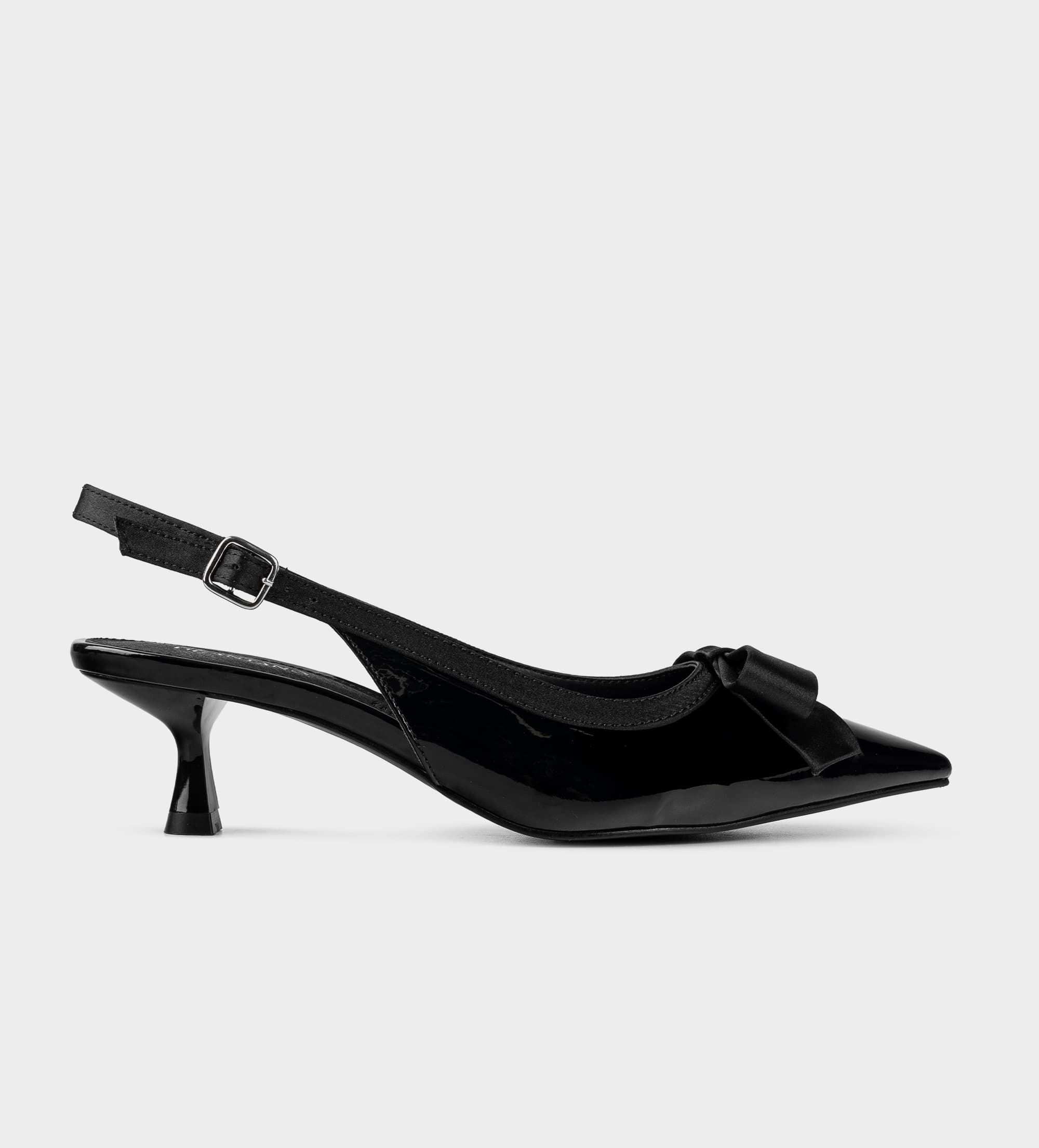 ZAPATILLA DESTALONADA TACÓN KITTEN CHAROL NEGRO