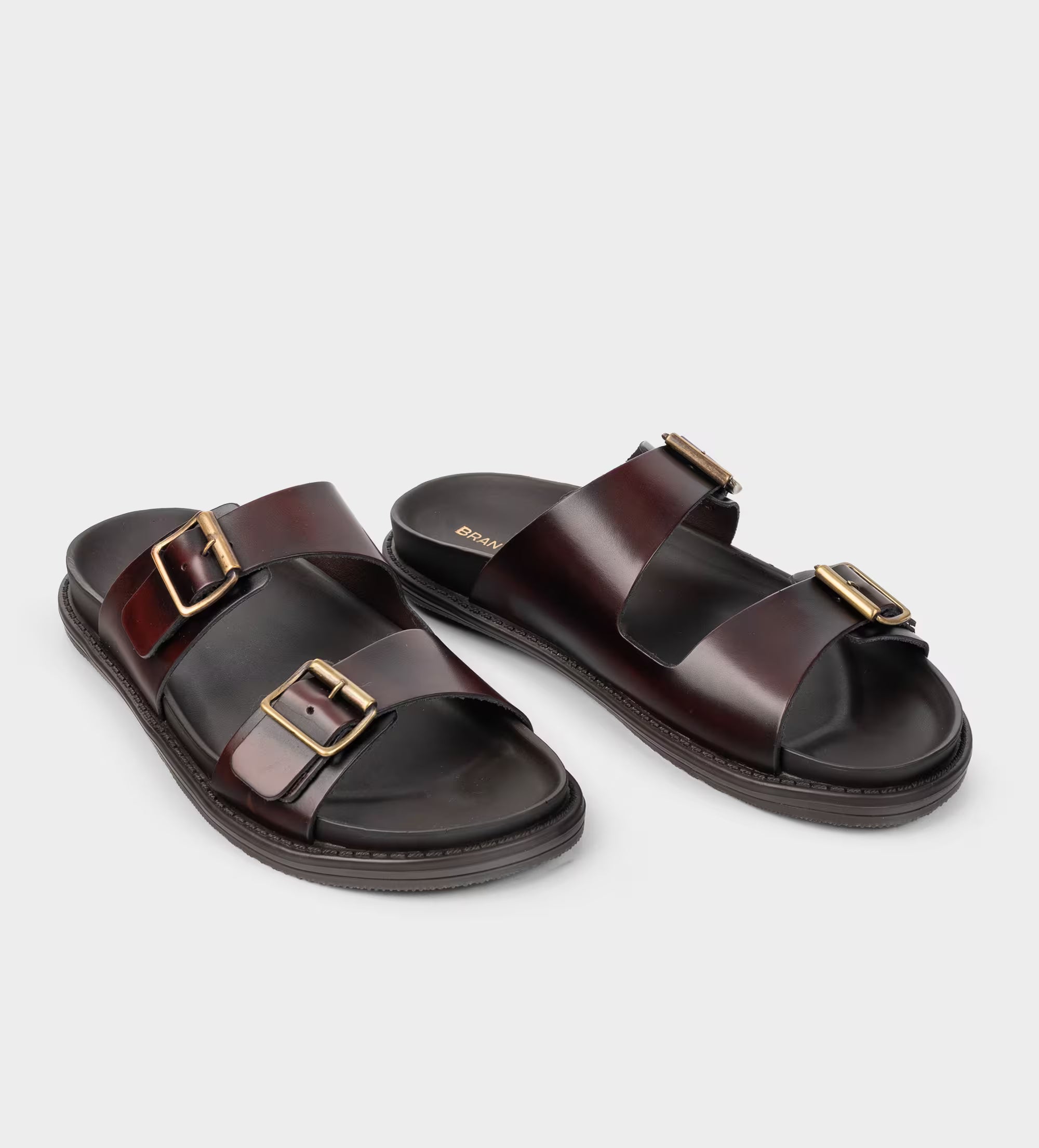 SANDALIA CASUAL DOBLE HEBILLA PIEL VINO