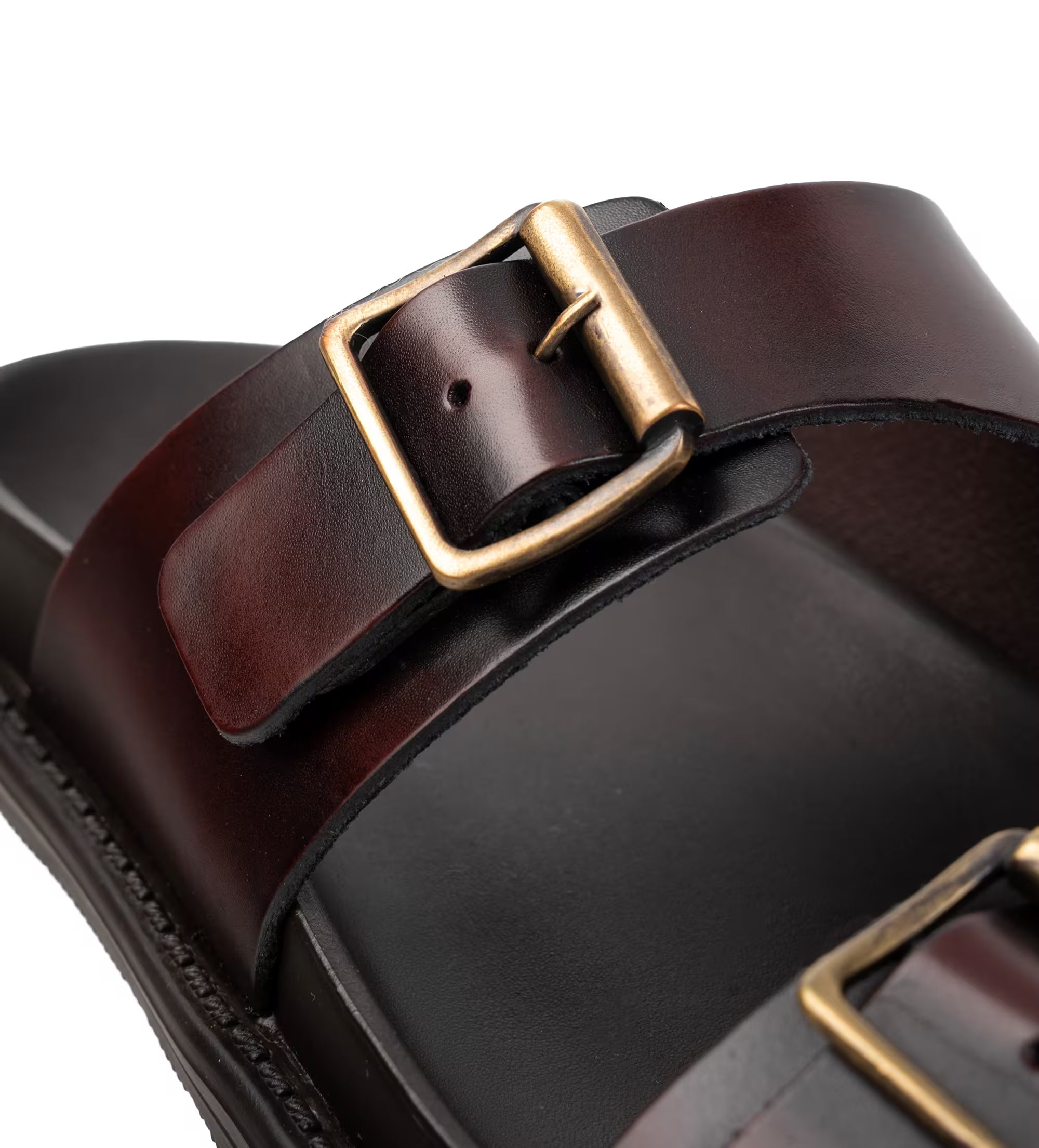 SANDALIA CASUAL DOBLE HEBILLA PIEL VINO