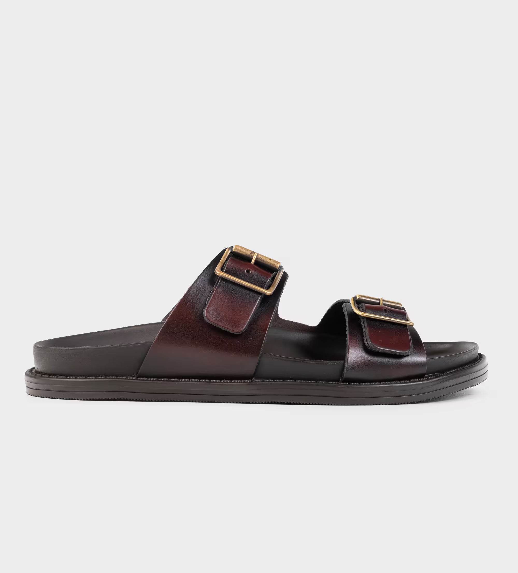 SANDALIA CASUAL DOBLE HEBILLA PIEL VINO
