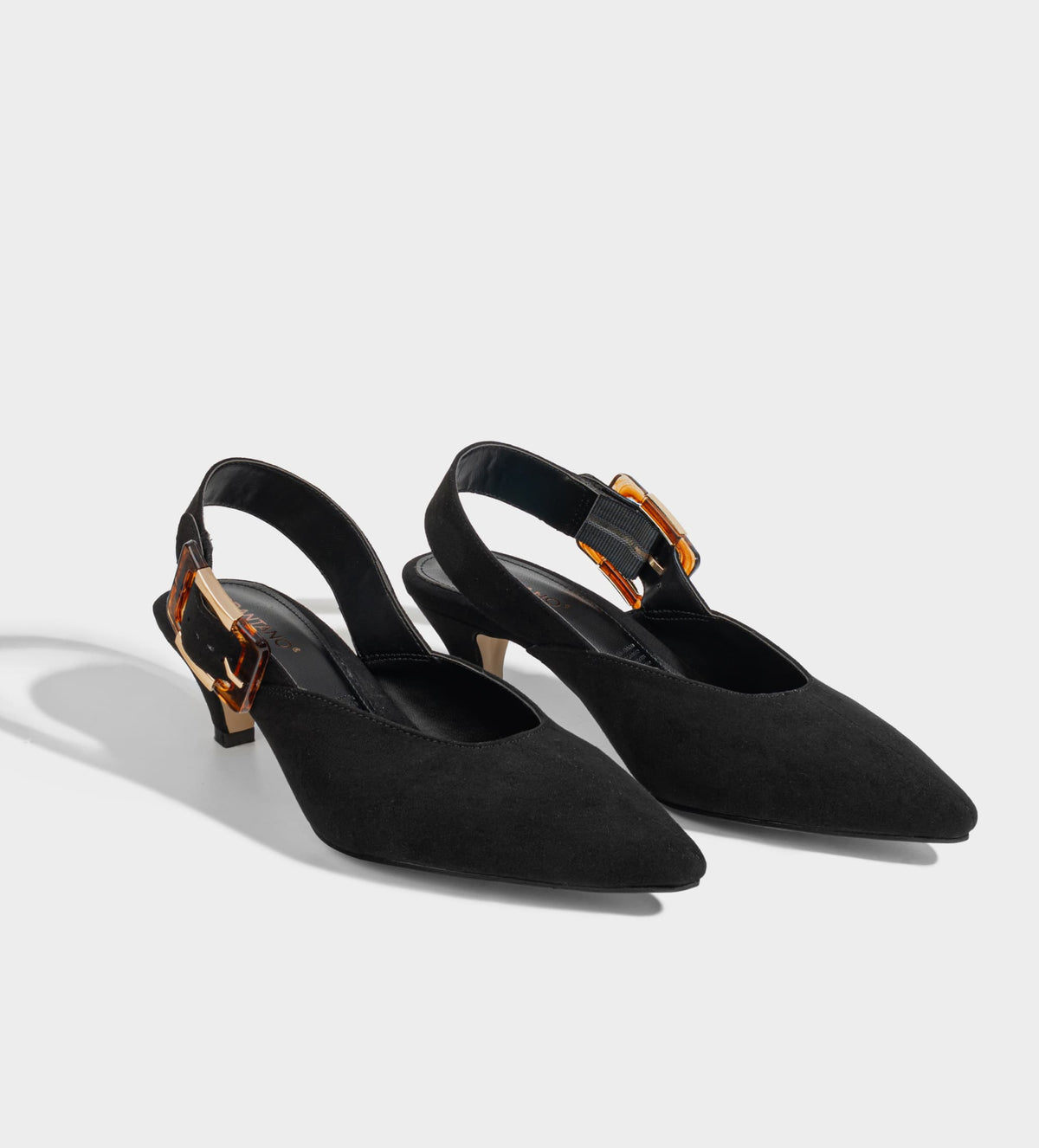 ZAPATILLA DESTALONADA TACÓN KITTEN NEGRO HEBILLA