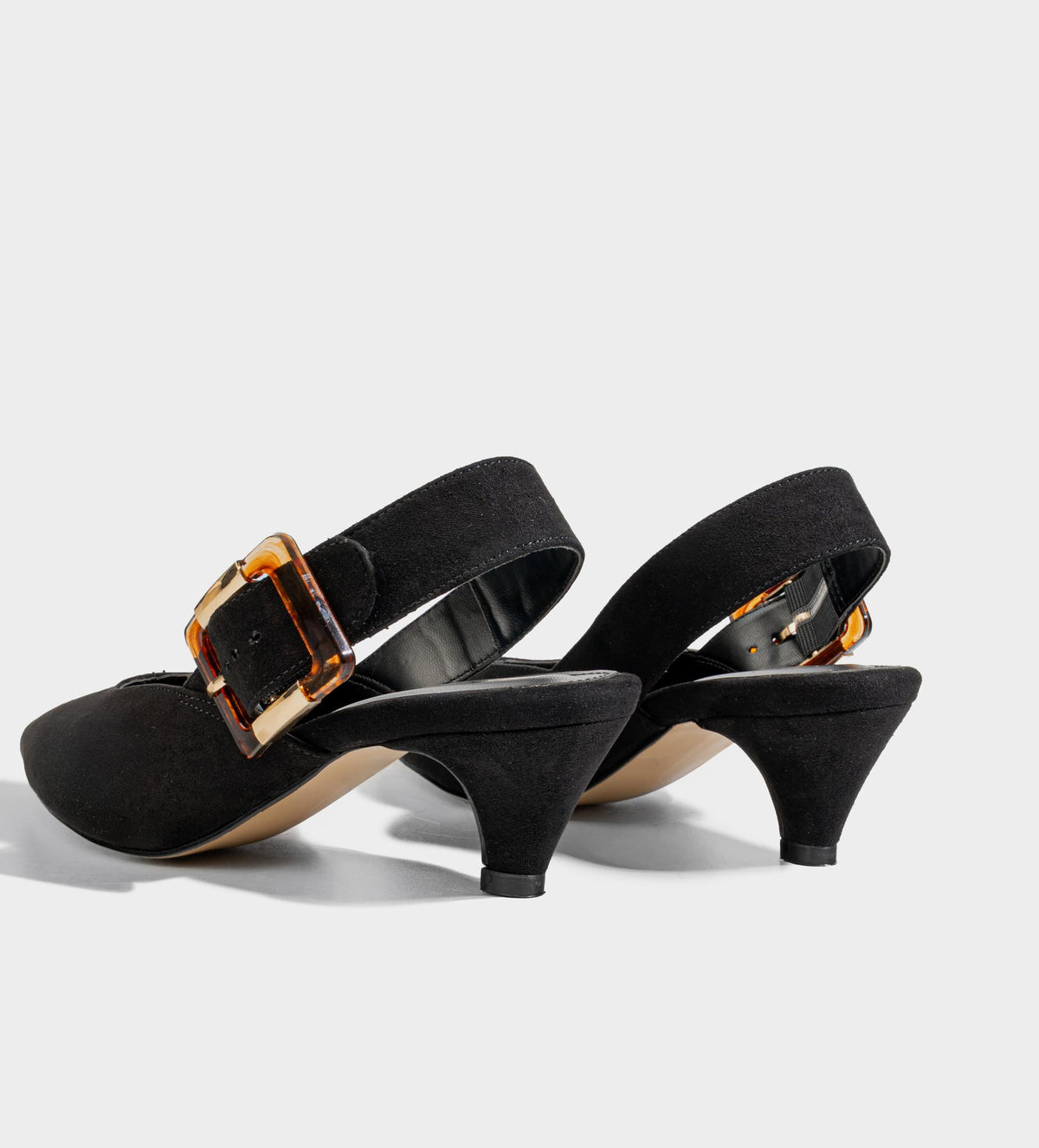 ZAPATILLA DESTALONADA TACÓN KITTEN NEGRO HEBILLA