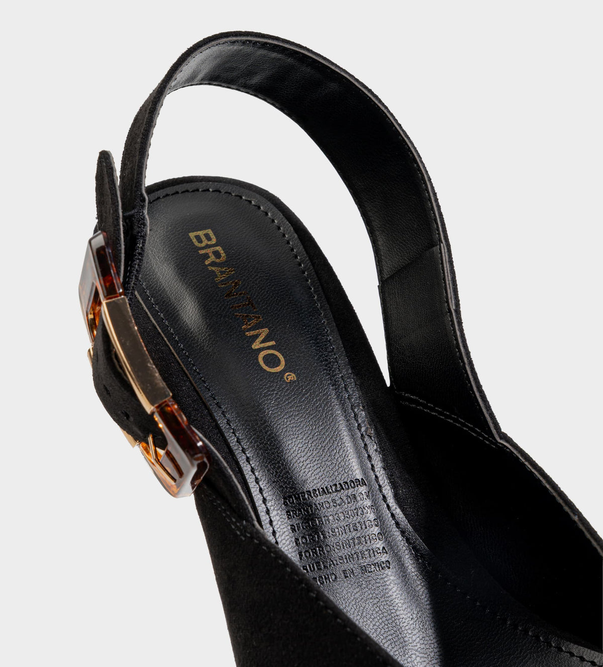 ZAPATILLA DESTALONADA TACÓN KITTEN NEGRO HEBILLA