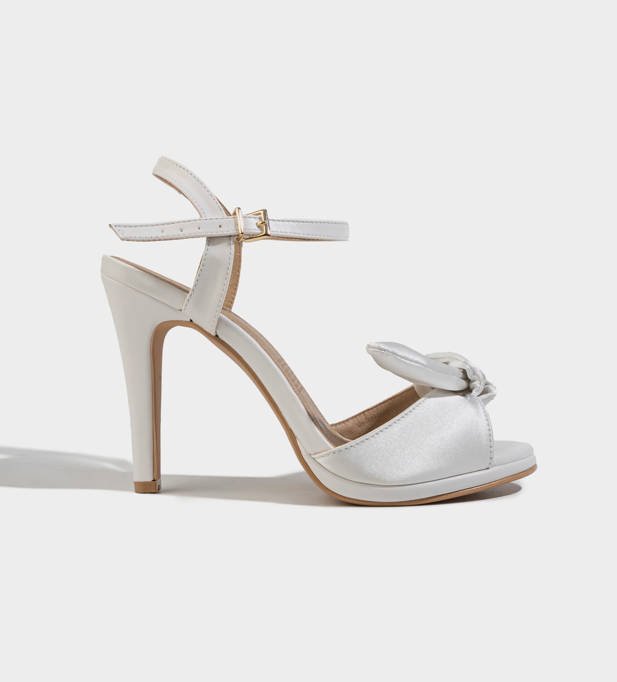 SANDALIA TACÓN TEXTIL SATINADO NUDO BLANCO