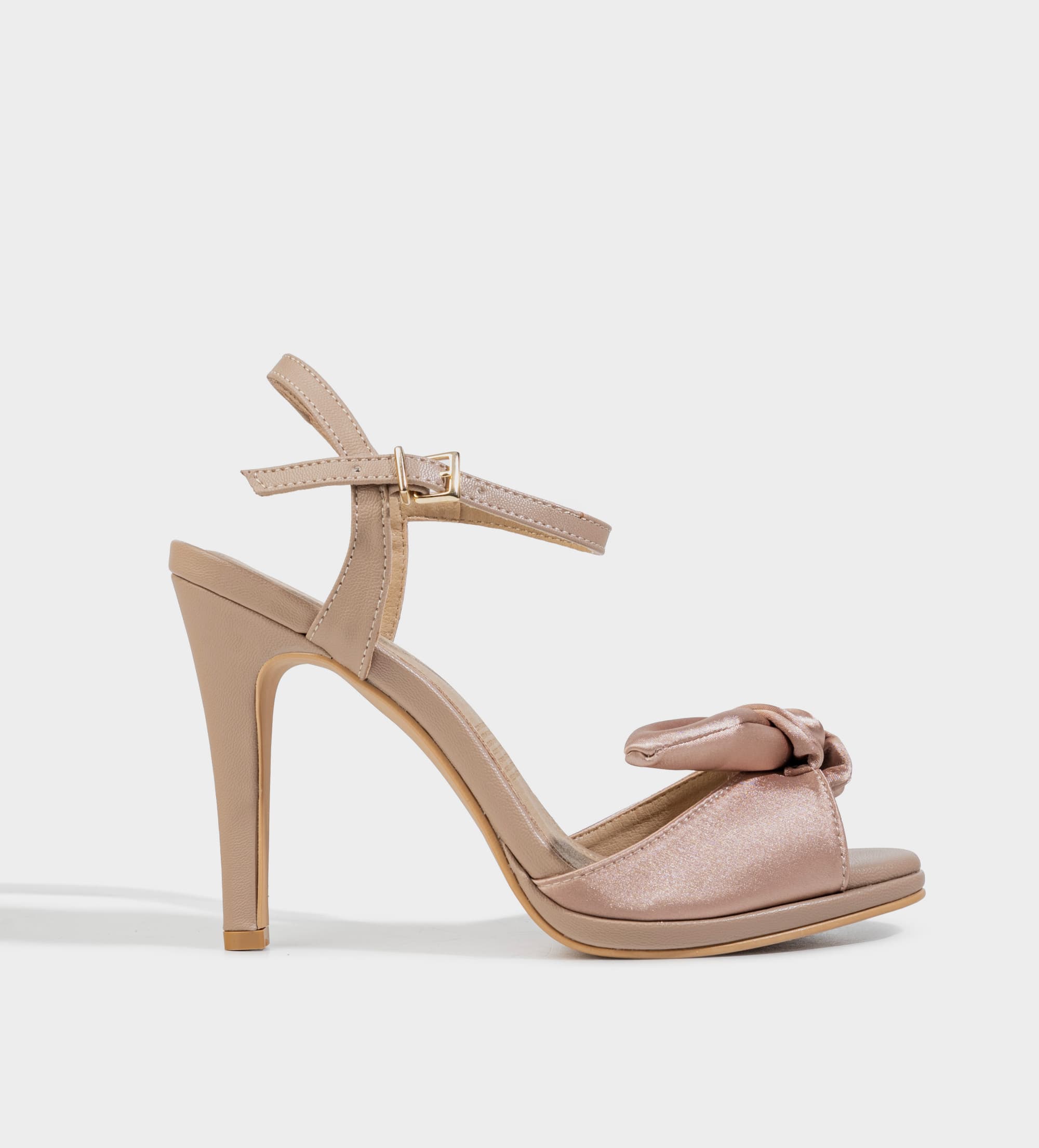 SANDALIA TACÓN TEXTIL SATINADO NUDO ROSA
