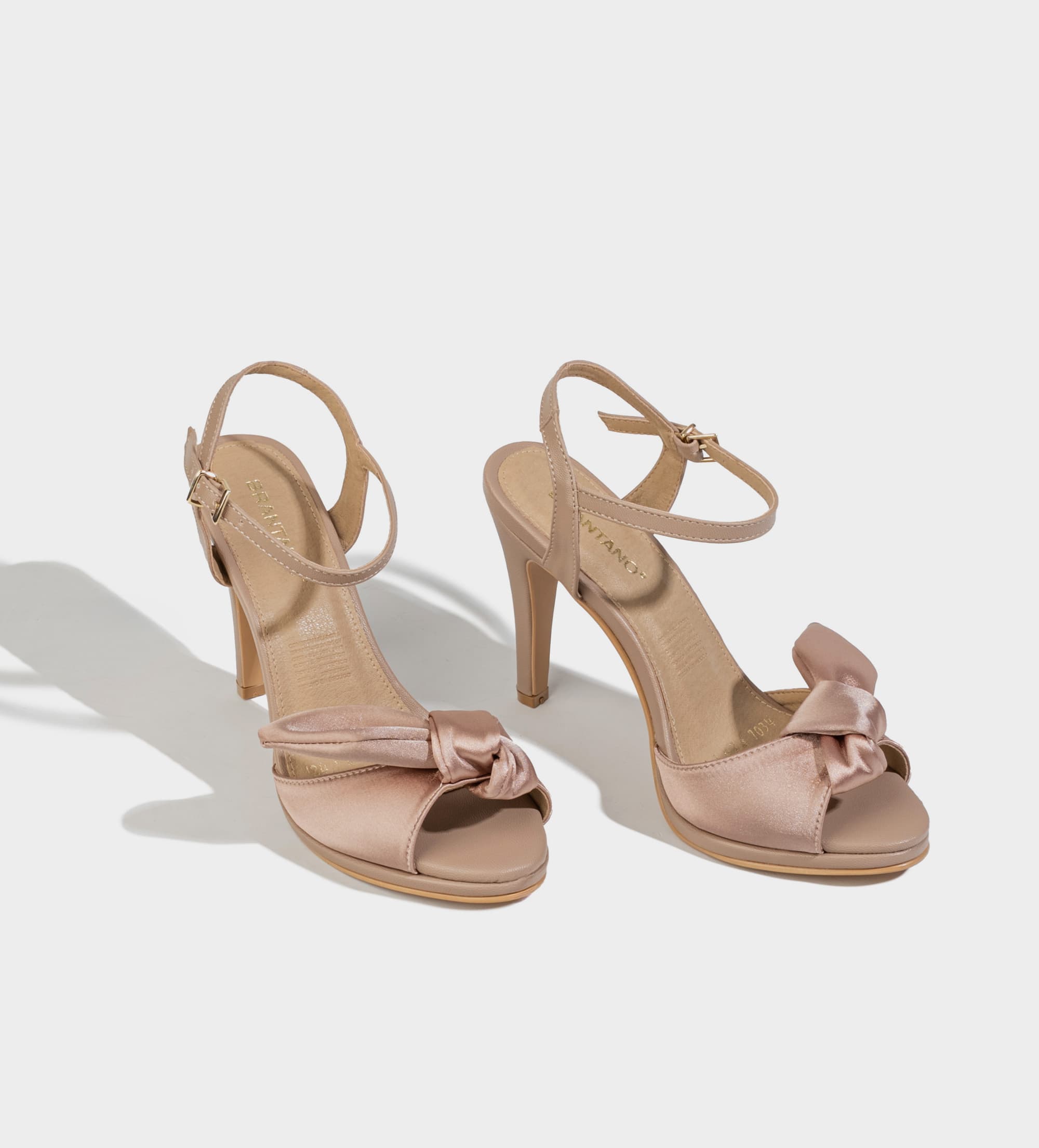 SANDALIA TACÓN TEXTIL SATINADO NUDO ROSA