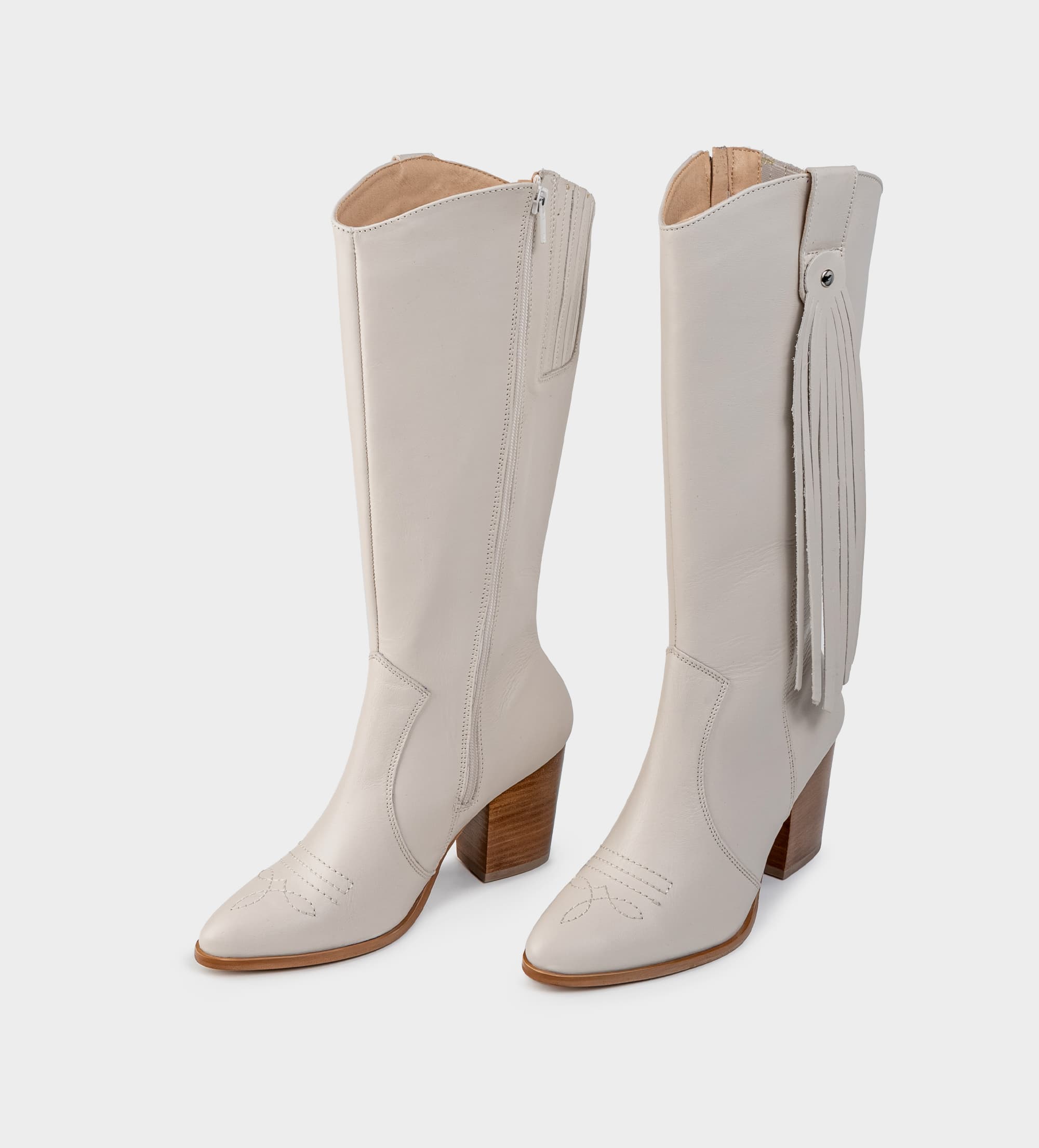 BOTA ALTA WESTERN FLECOS PIEL BLANCO