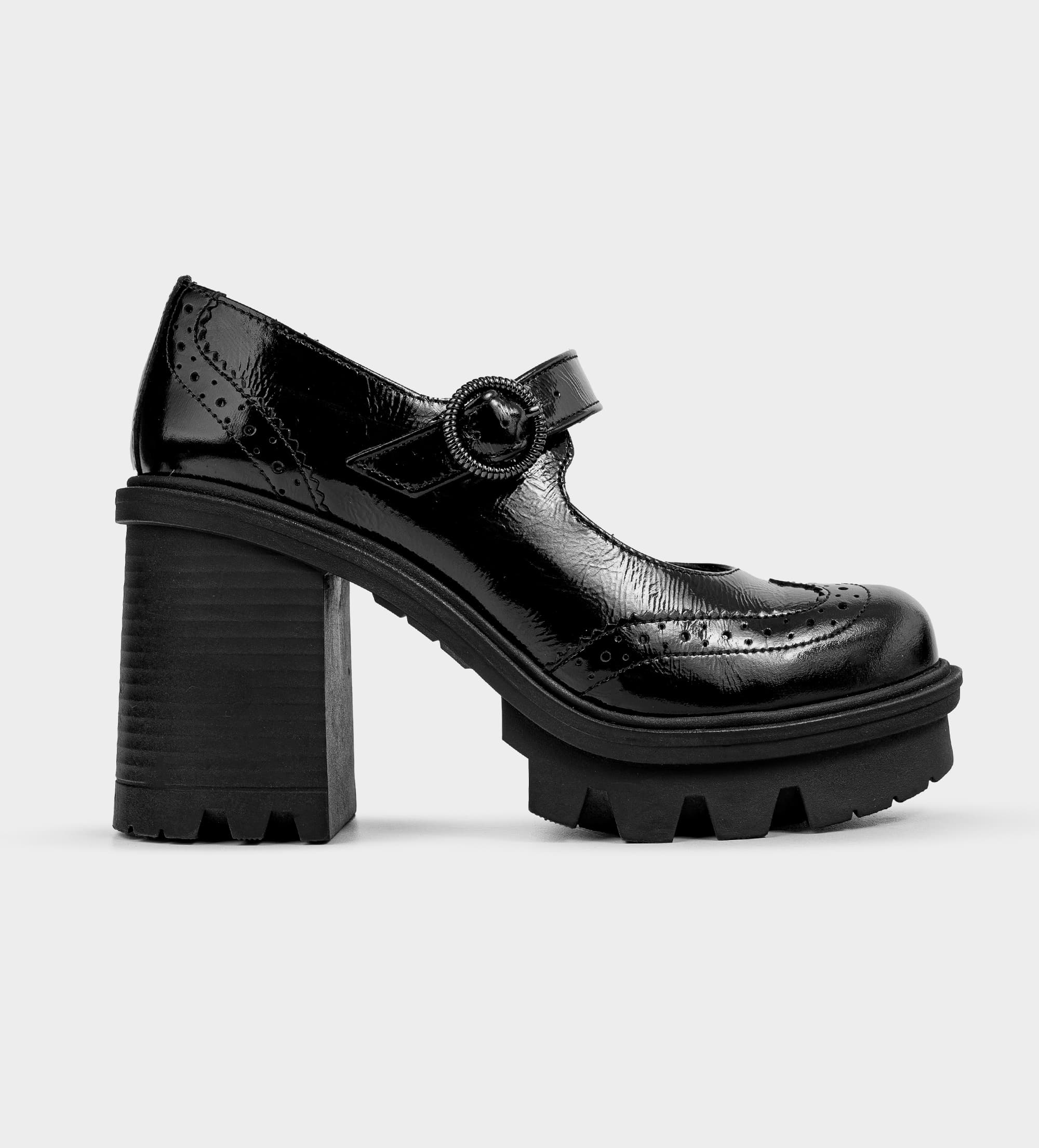 ZAPATILLA TACÓN HEBILLA PIEL NEGRO