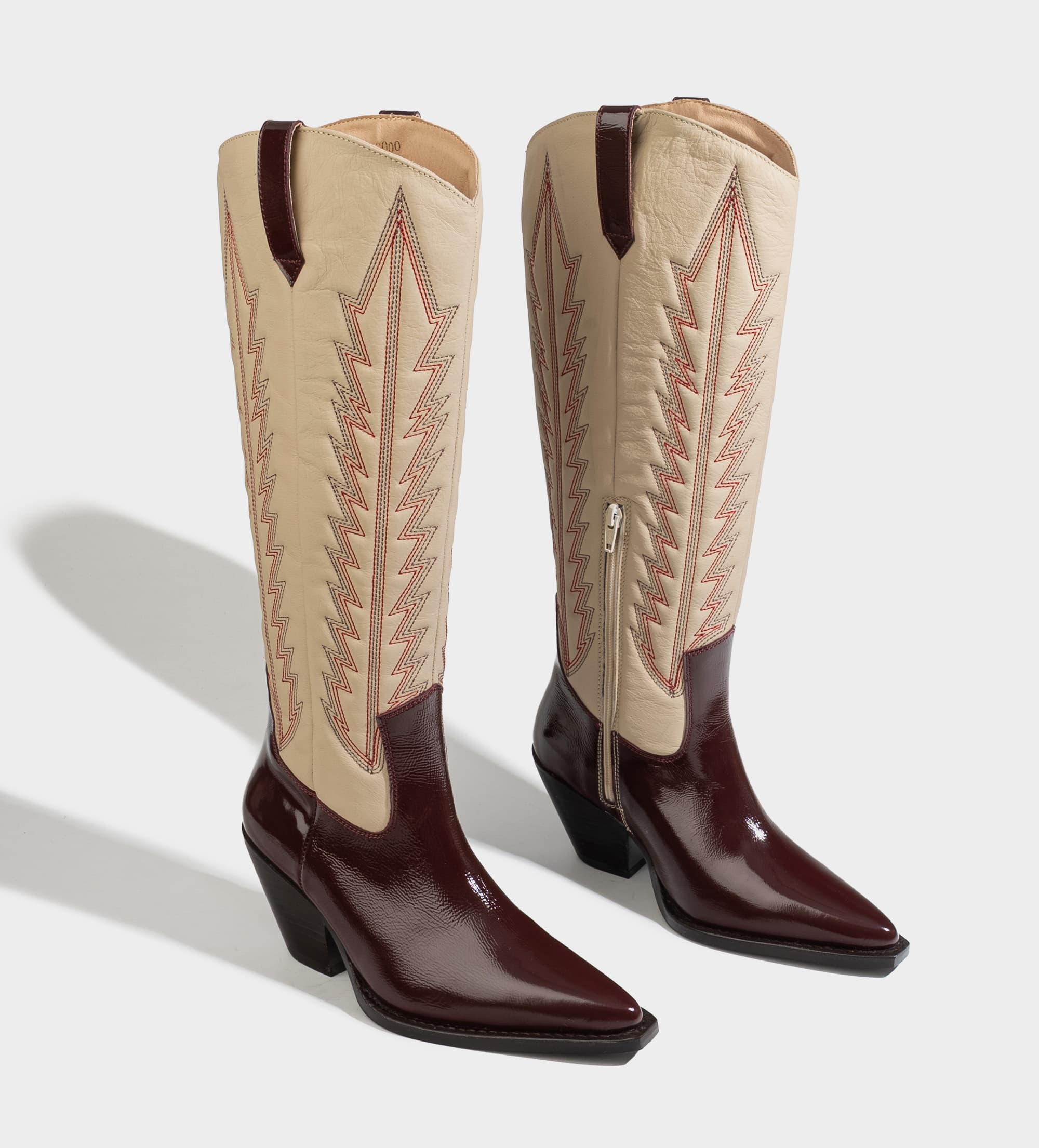 BOTA WESTERN PIEL VINO CON BEIGE