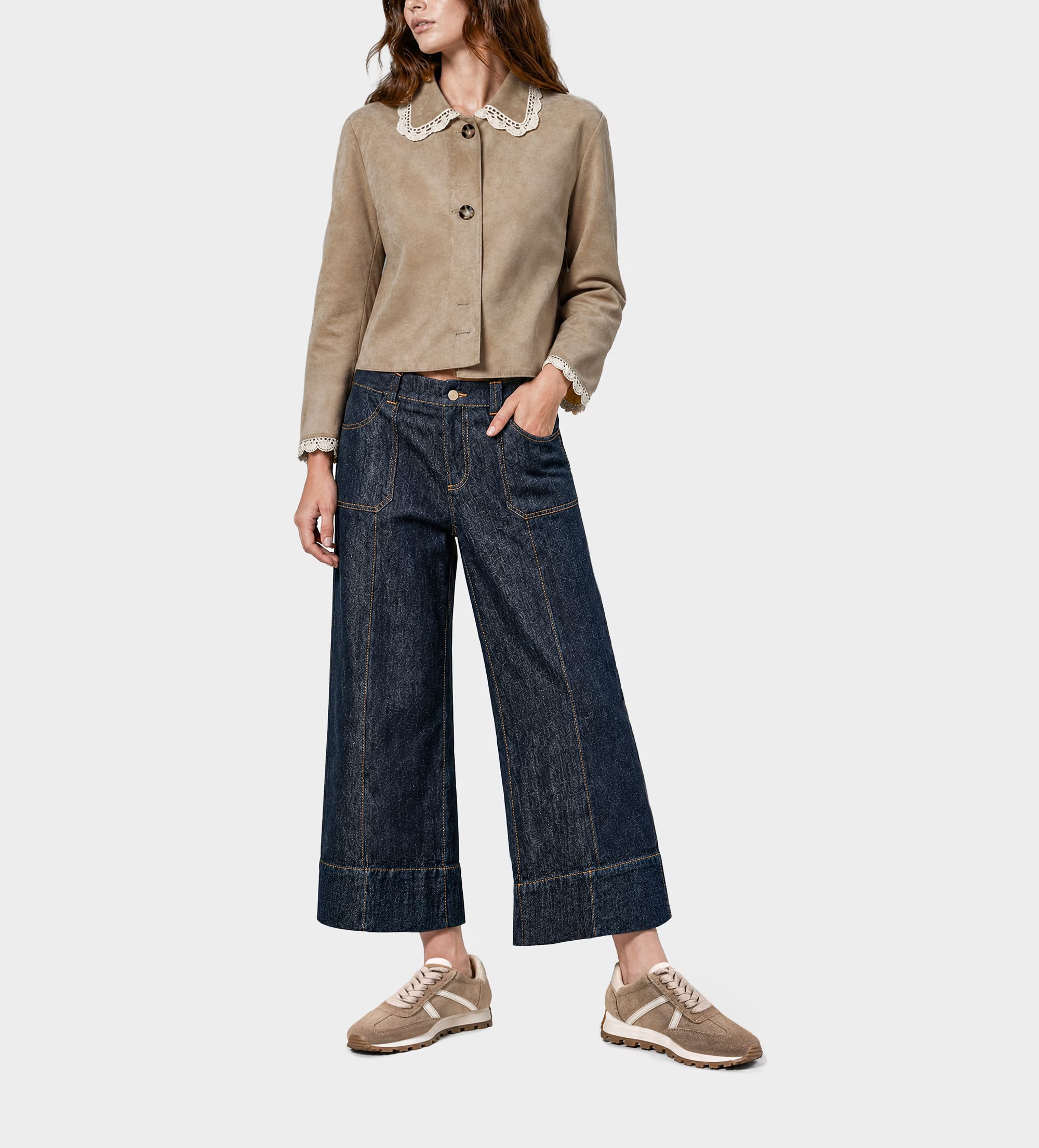 SNEAKER CASUAL GAMUZA PIEL BEIGE FRANJAS LATERALES