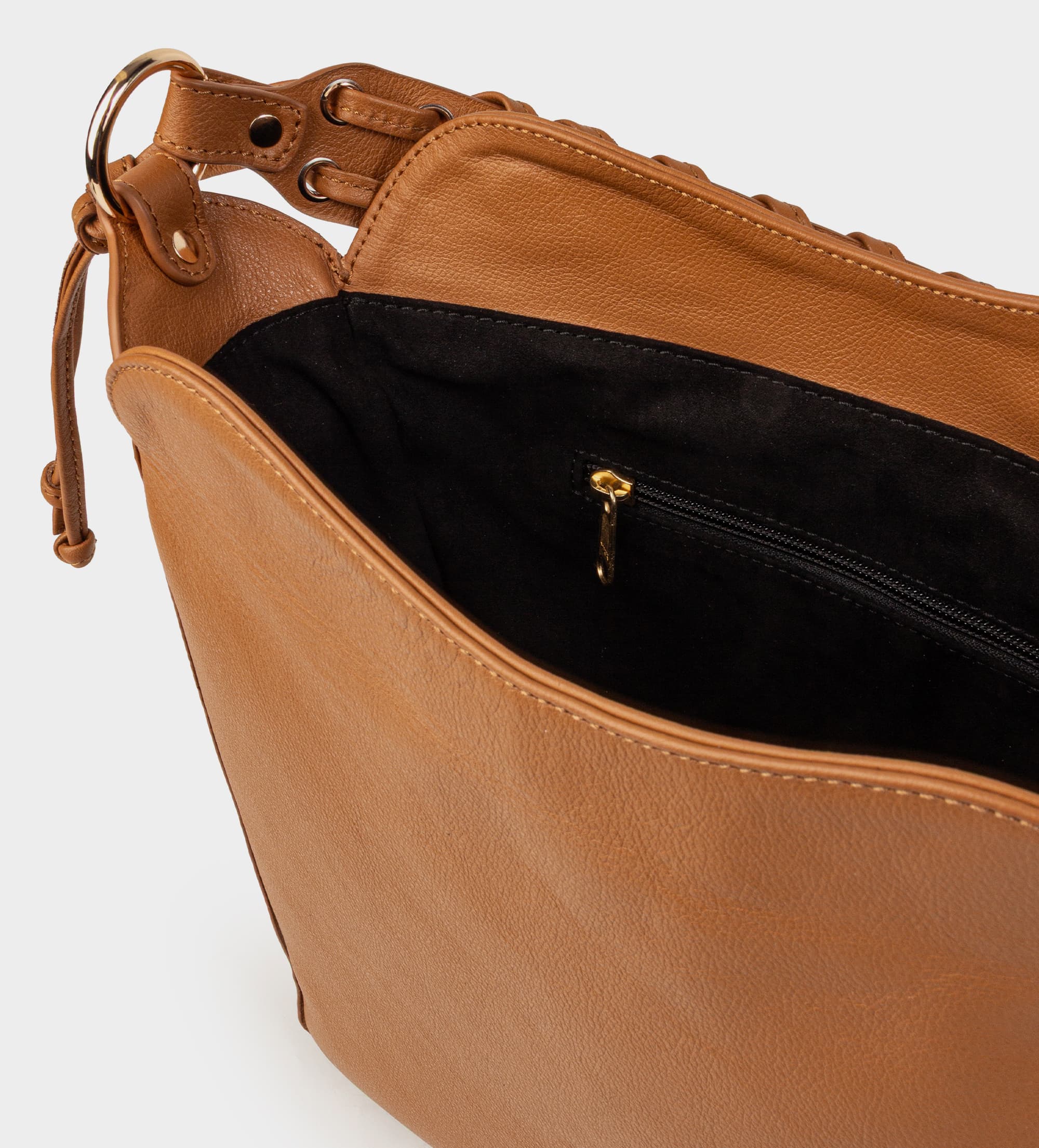 BOLSO HOBO ASA TRENZADA PIEL CAMEL