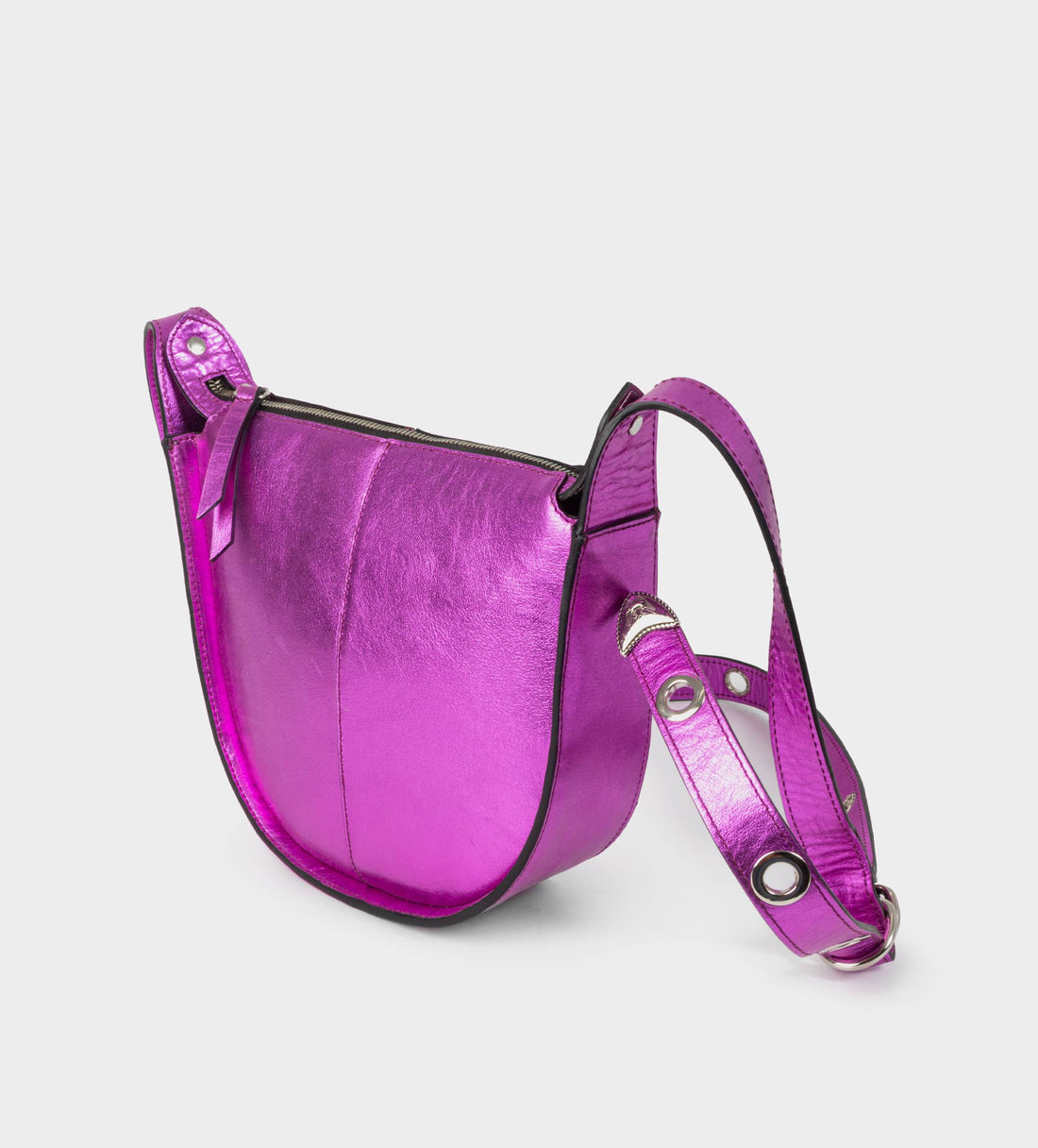 BANDOLERA PIEL METALIZADA ROSA