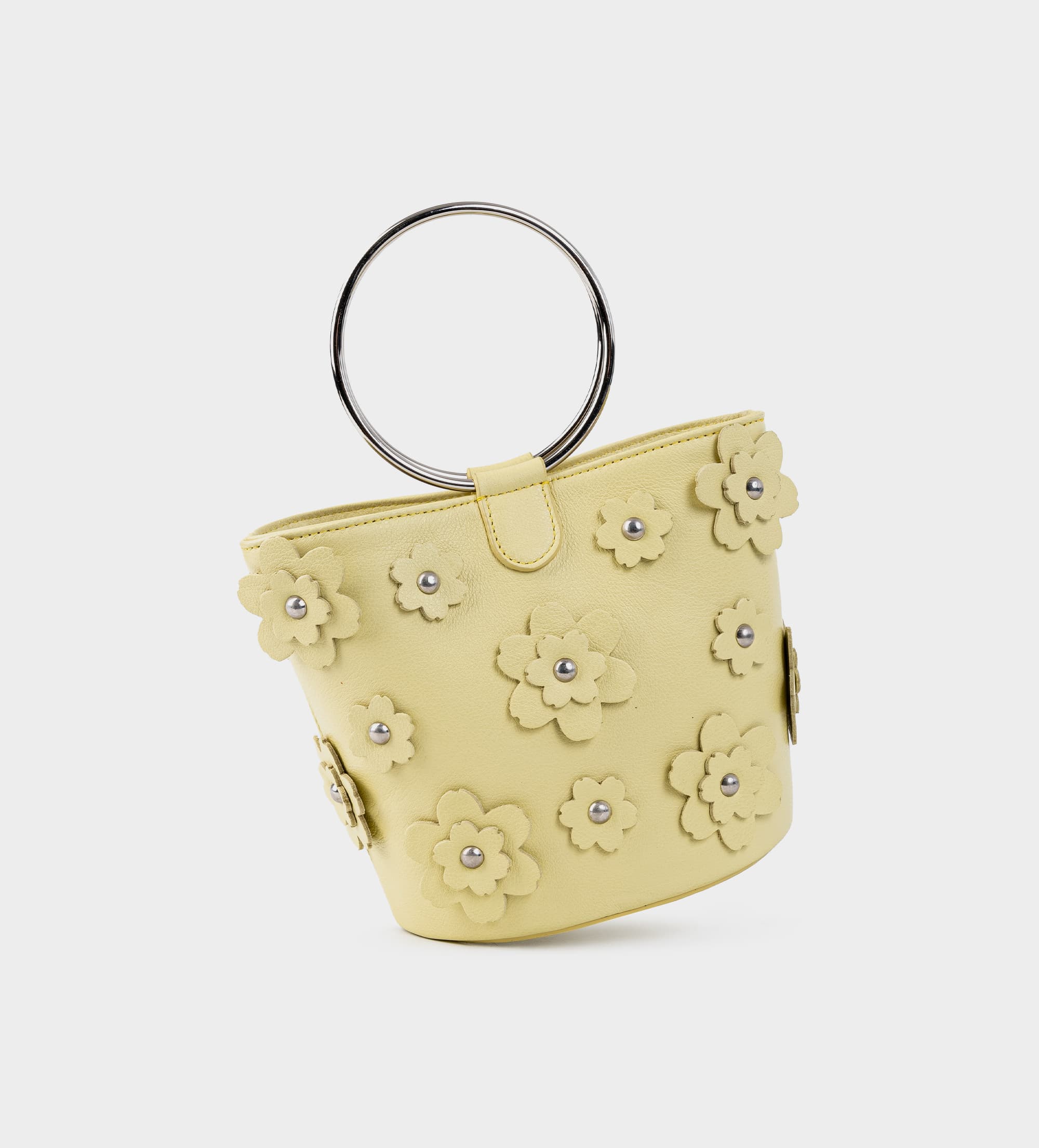 BOLSO BUCKET FLORES PIEL AMARILLO