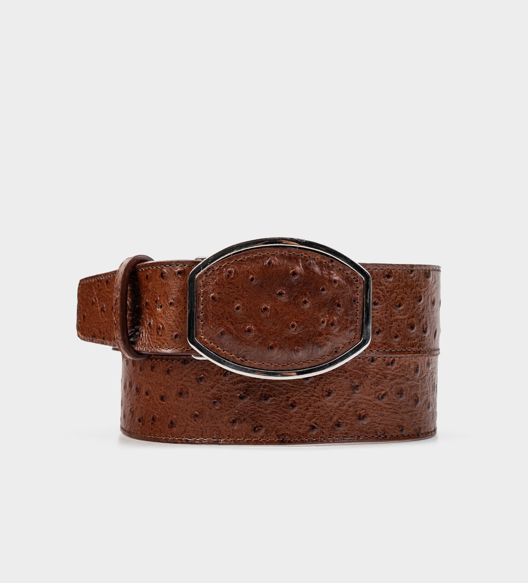 CINTURÓN WESTERN PIEL AVESTRUZ CAFÉ